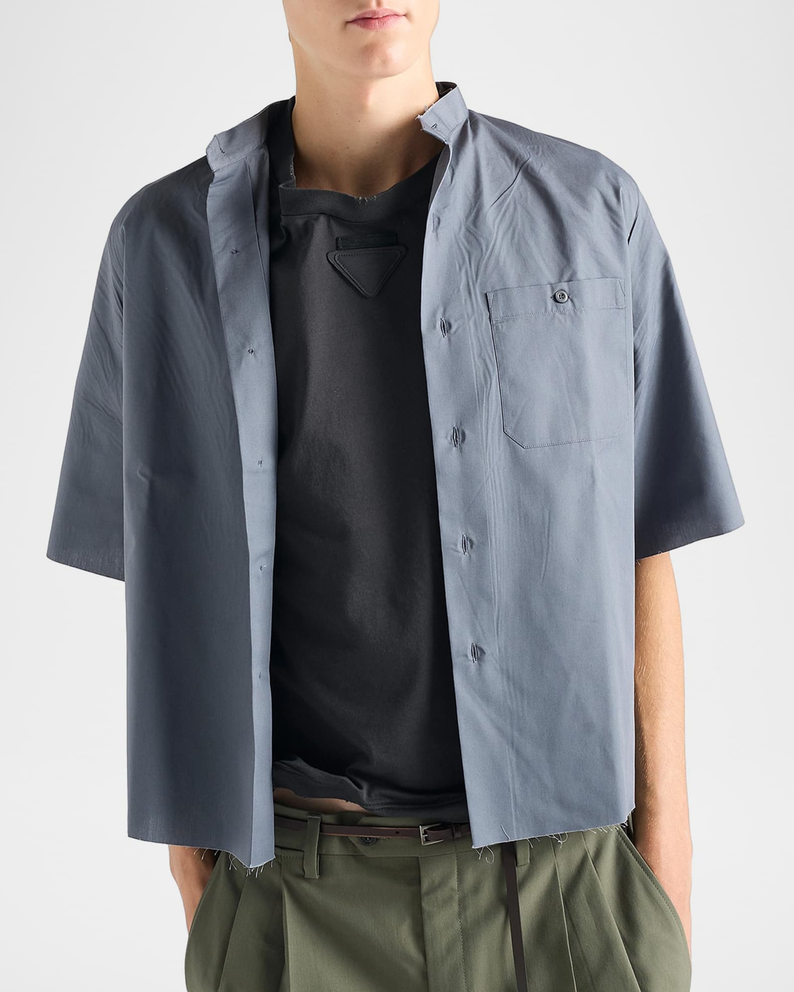 Prada Men's Short-Sleeve Raw-Cut Shirt | Neiman Marcus