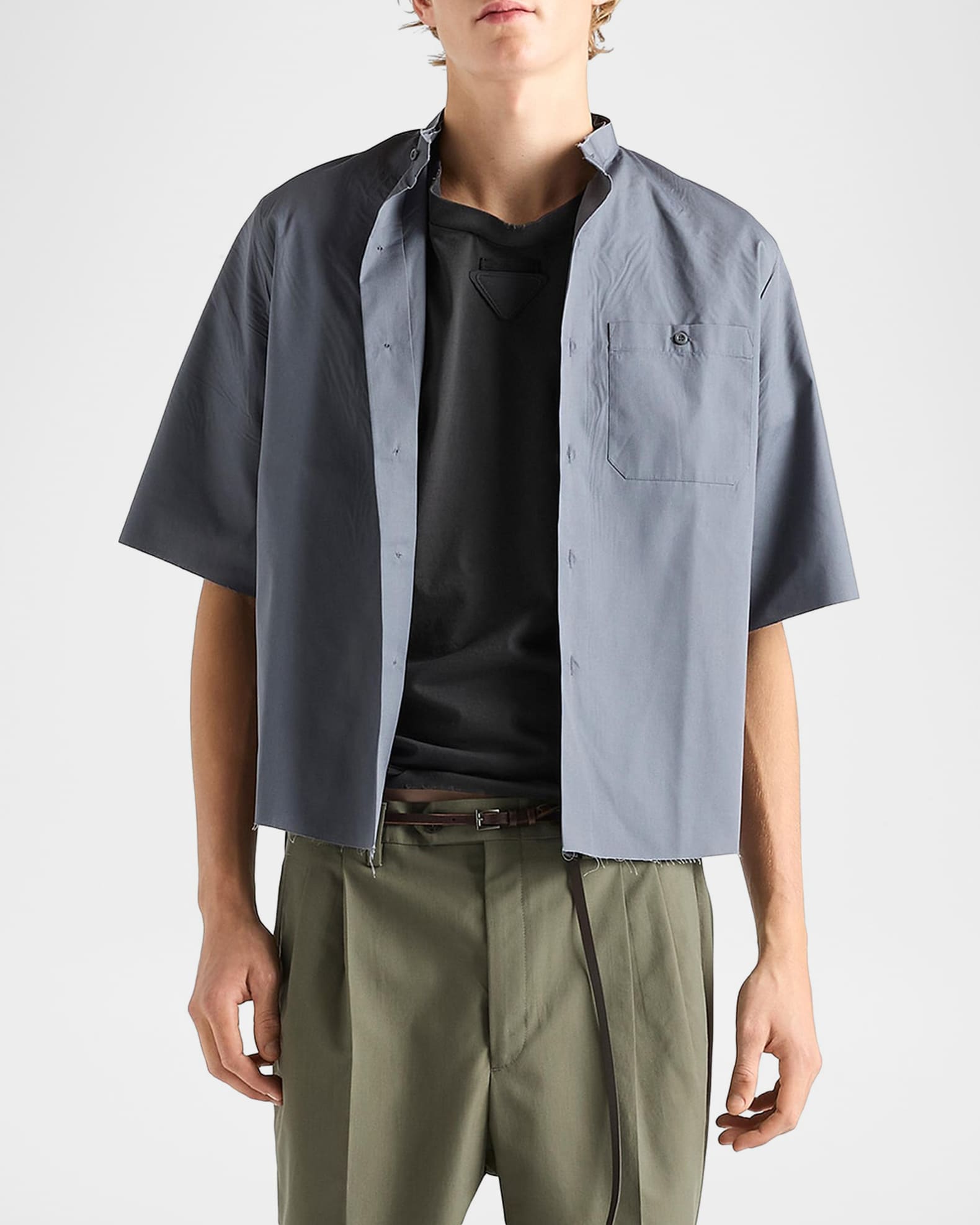 Prada Men's Shapeable Triangle and Label Cotton Crewneck T-Shirt