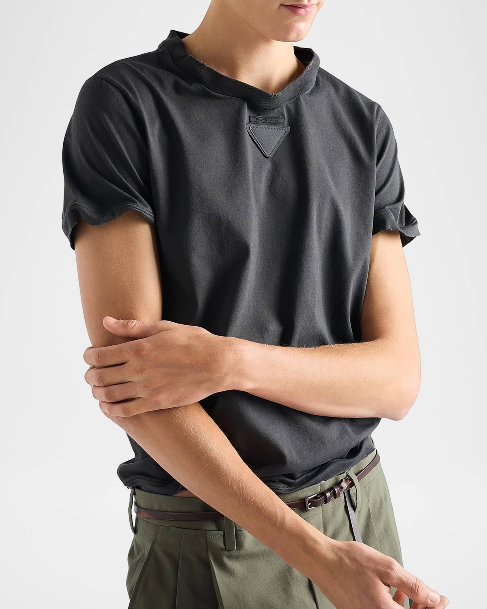 Prada Men's Shapeable Triangle and Label Cotton Crewneck T-Shirt