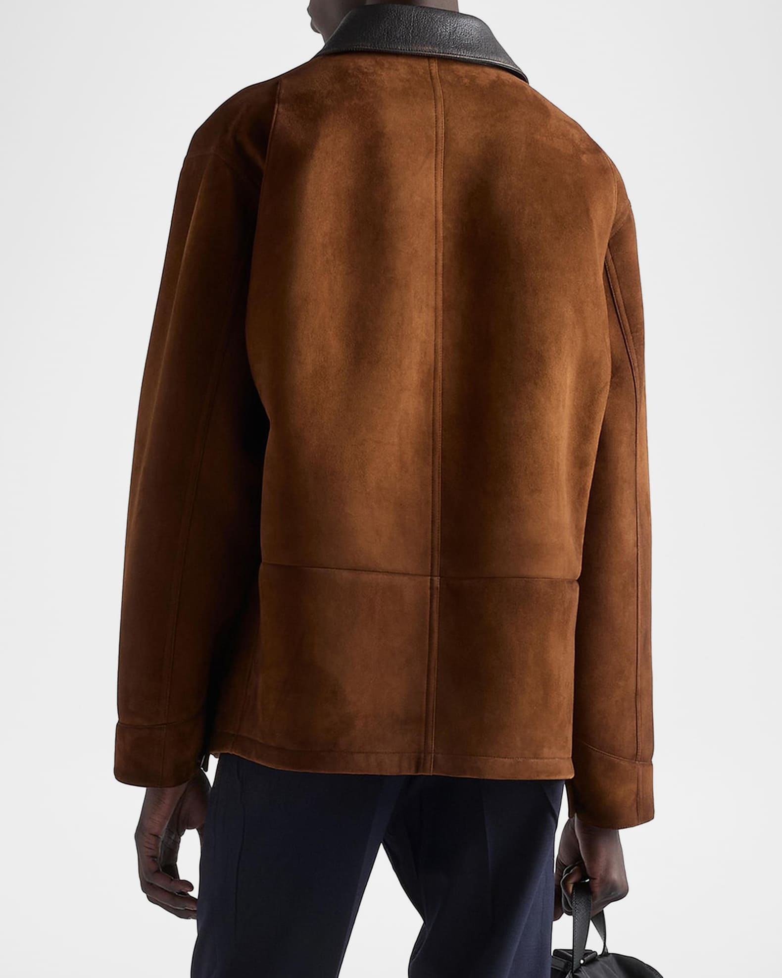 Prada Men's Suede Leather-Collar Caban Jacket | Neiman Marcus