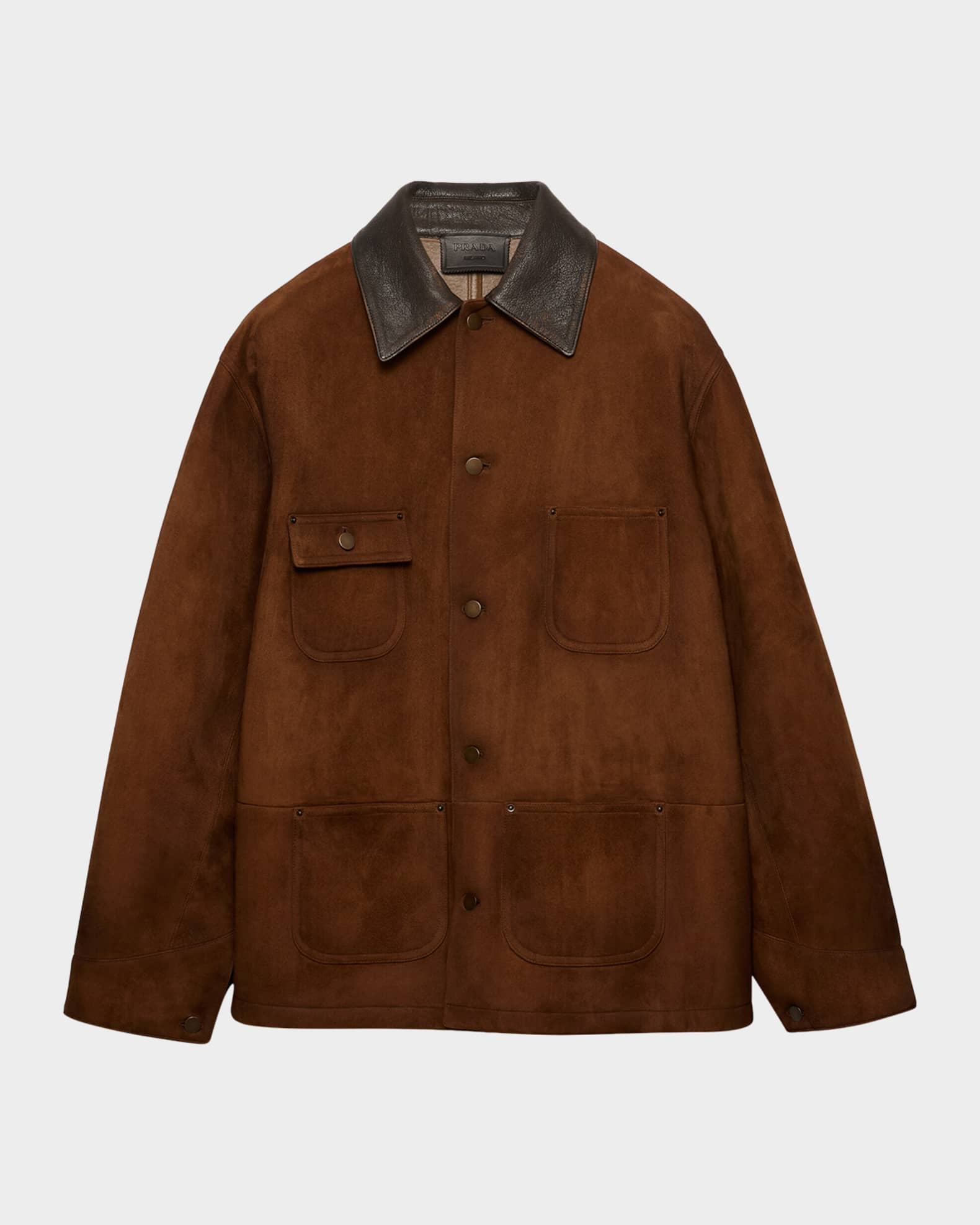 Prada Men's Suede Leather-Collar Caban Jacket | Neiman Marcus