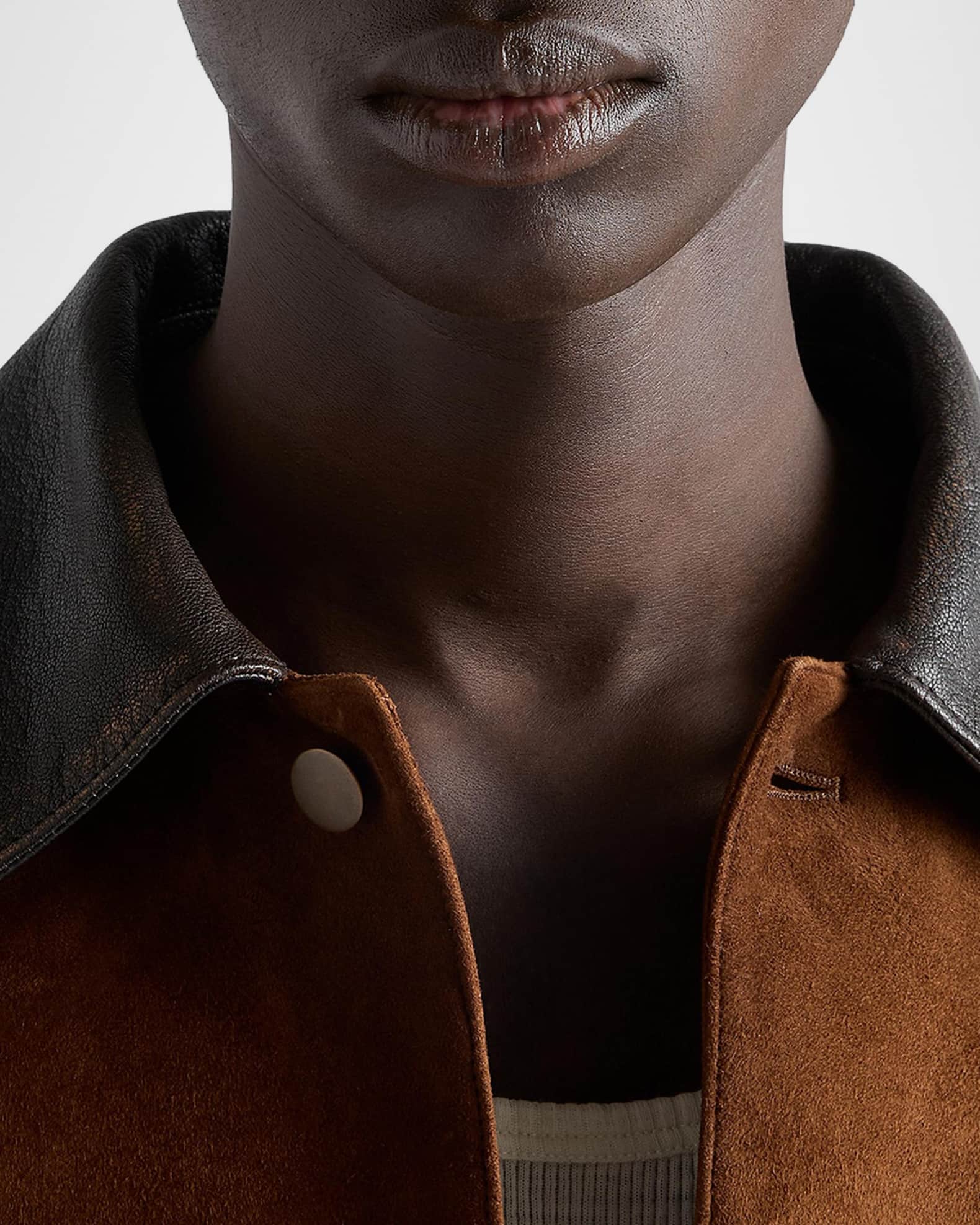 Prada Men's Suede Leather-Collar Caban Jacket | Neiman Marcus