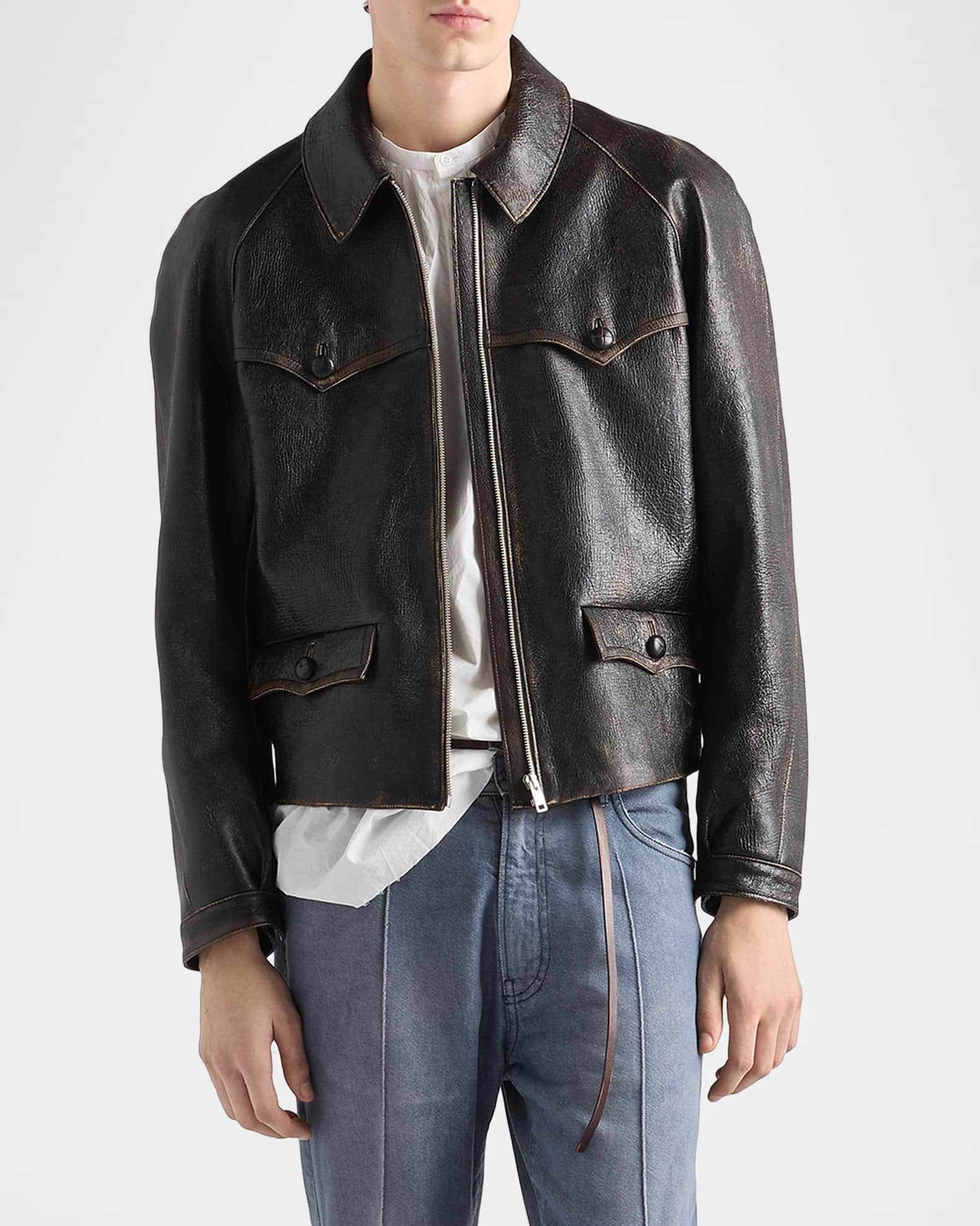 Prada Men's Full-Zip Nappa Leather Jacket | Neiman Marcus