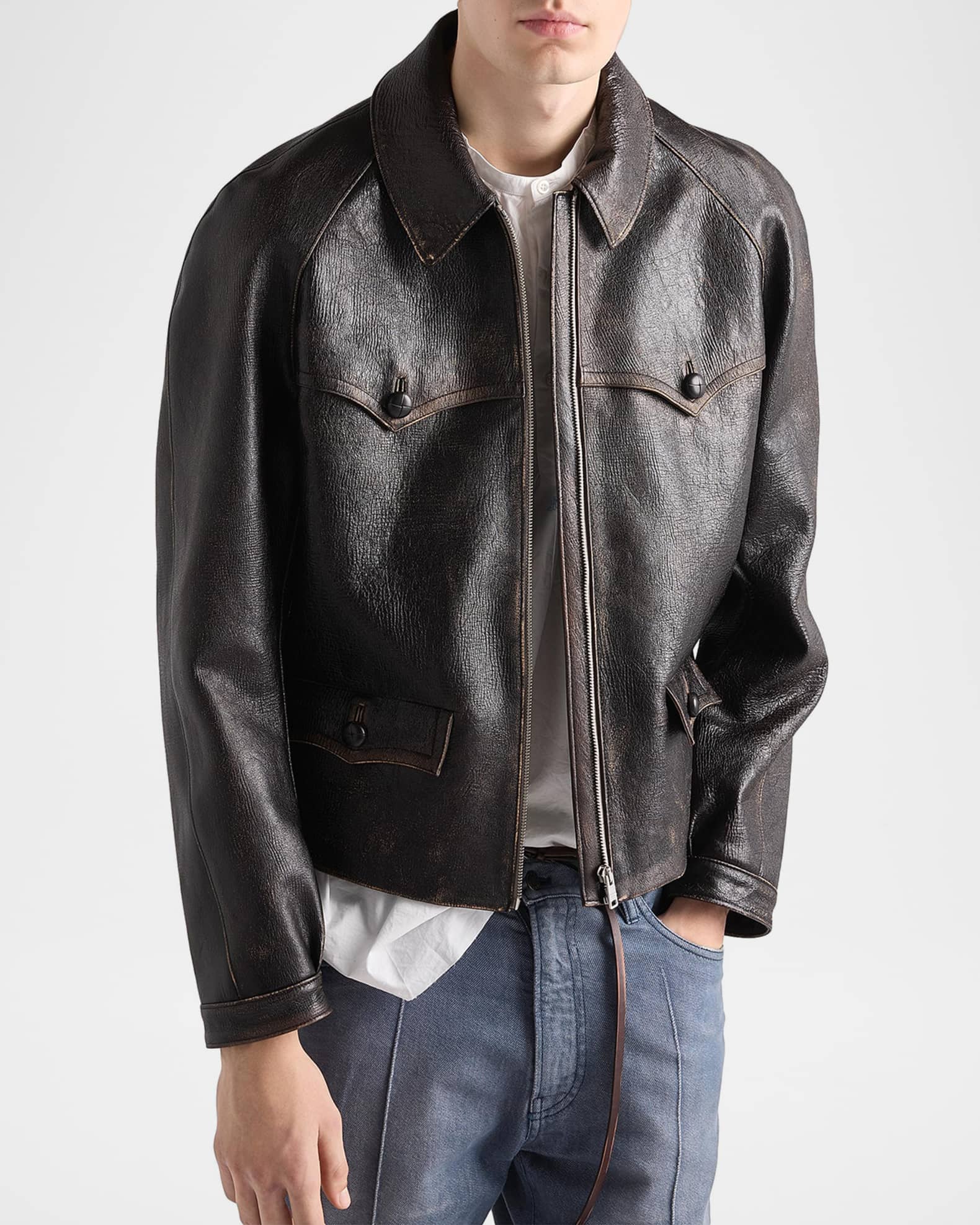 Prada Men's Full-Zip Nappa Leather Jacket | Neiman Marcus