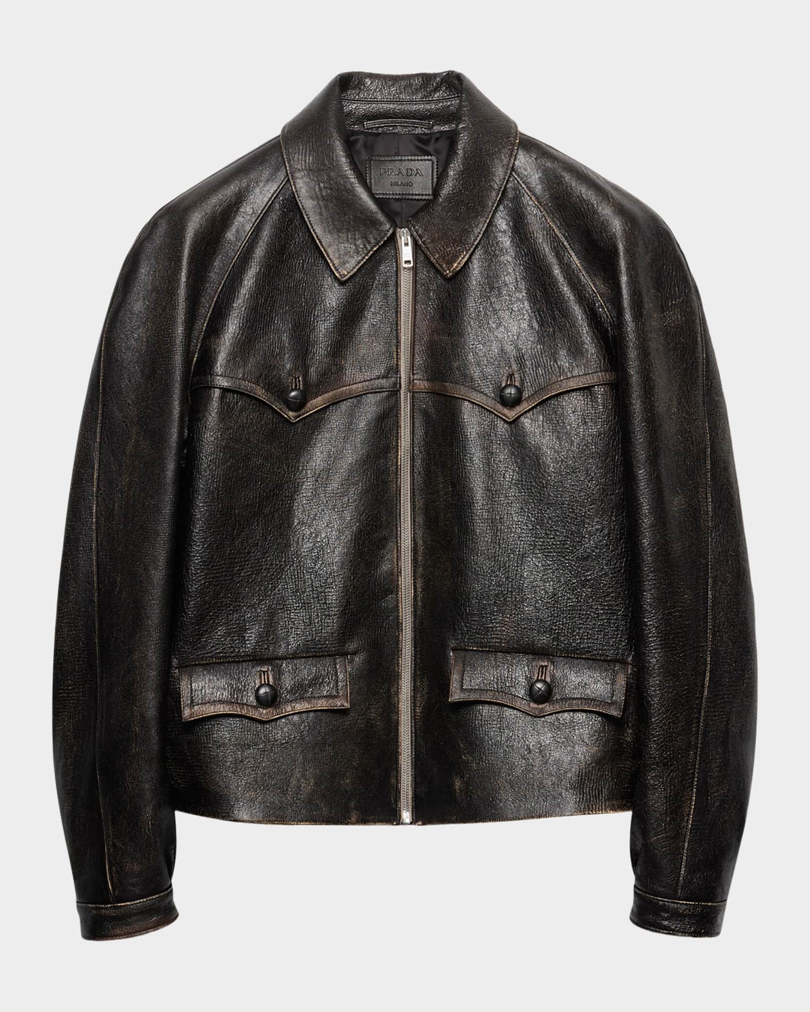 Prada Men's Full-Zip Nappa Leather Jacket | Neiman Marcus