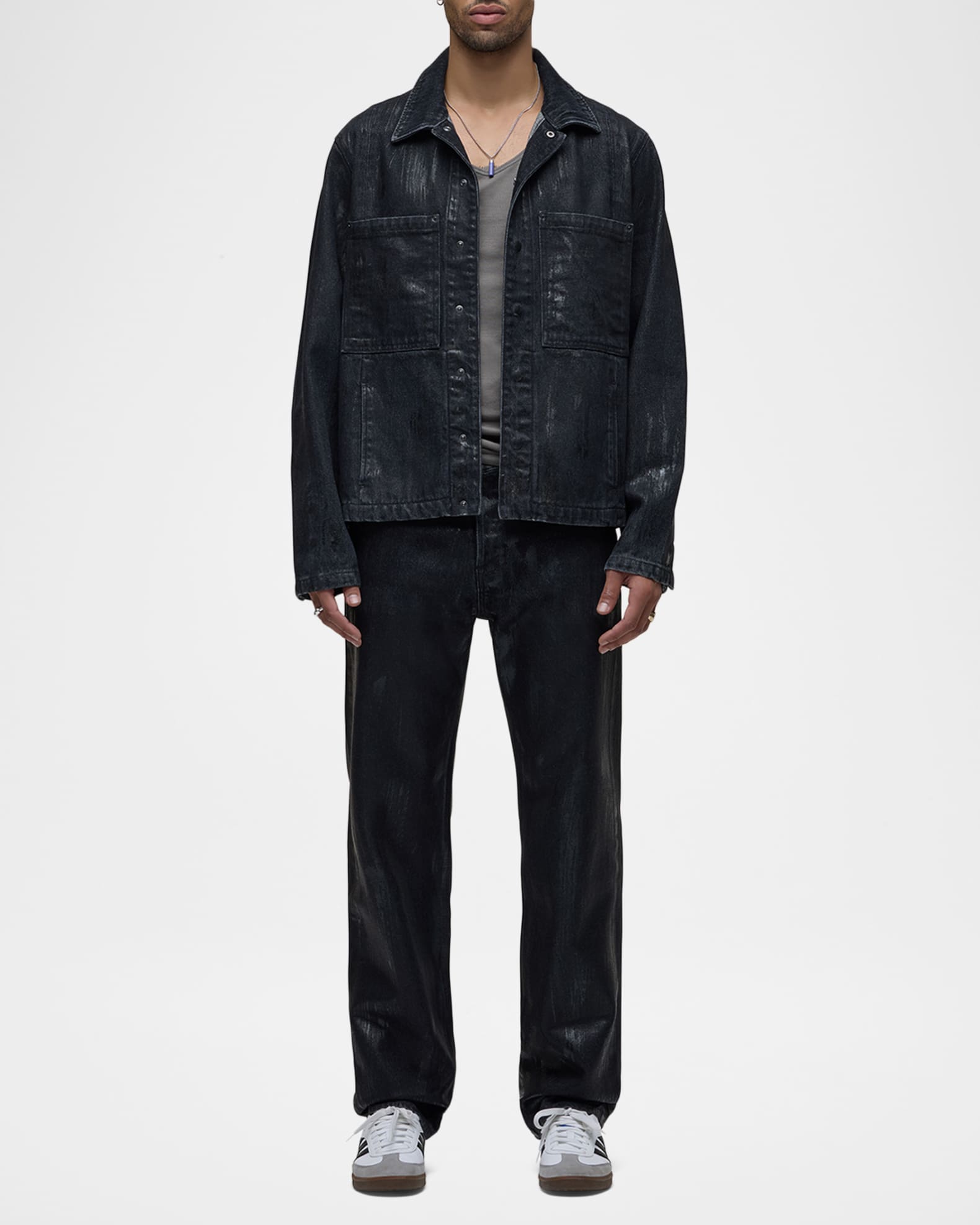 Hudson Men's Worker Coated Black Denim Jacket | Neiman Marcus