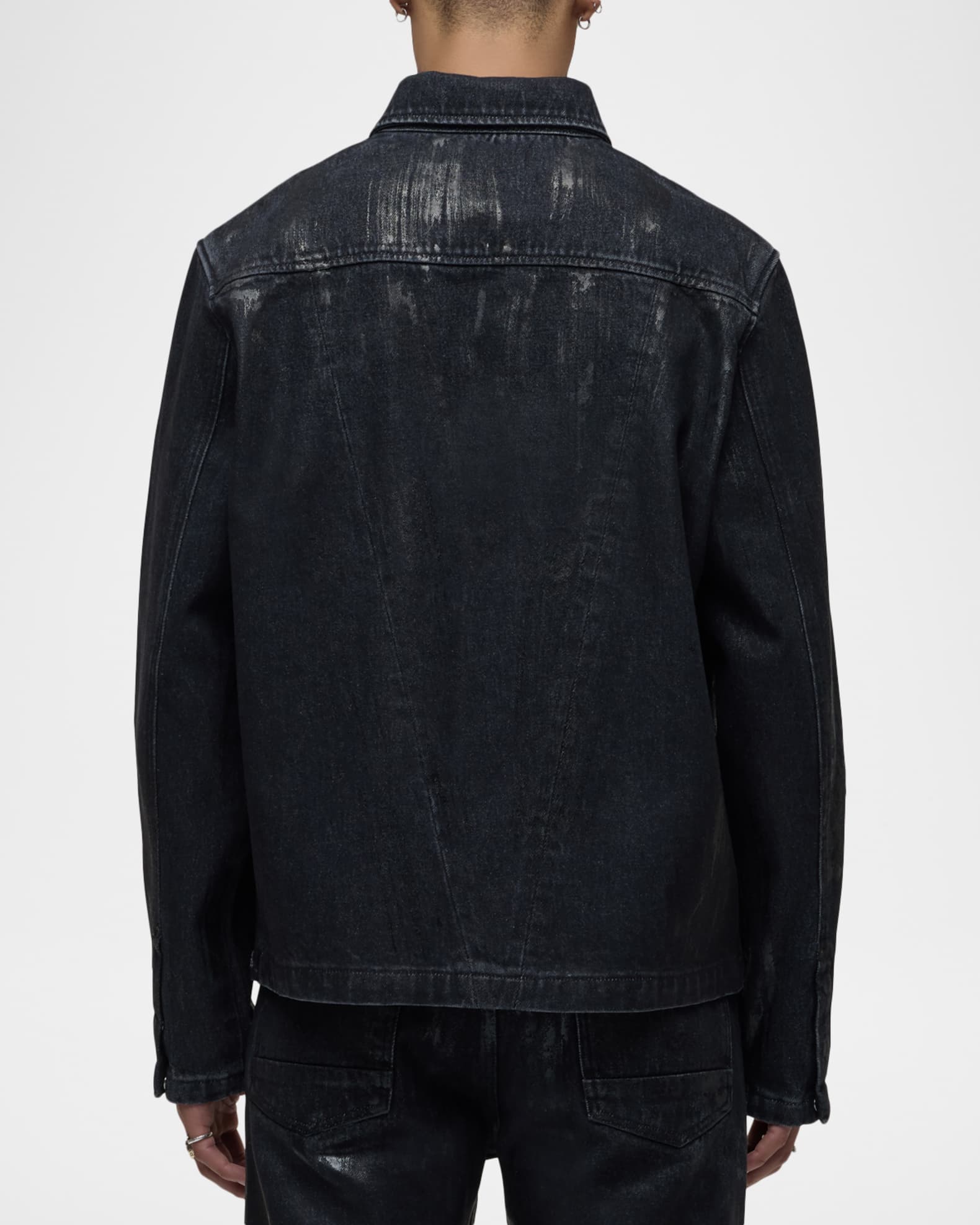 Hudson Men's Worker Coated Black Denim Jacket | Neiman Marcus