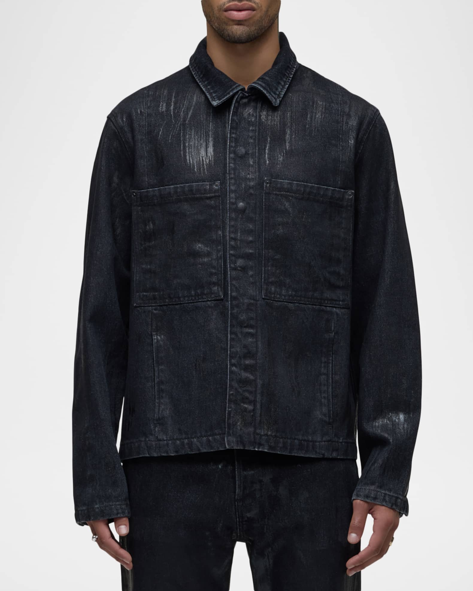 Hudson Men's Worker Coated Black Denim Jacket | Neiman Marcus