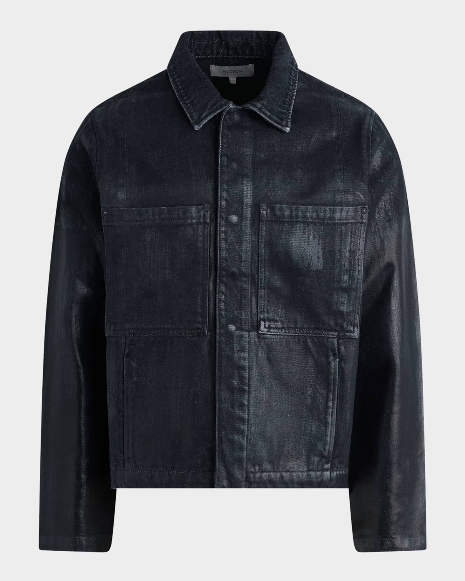 Hudson Men's Worker Coated Black Denim Jacket | Neiman Marcus