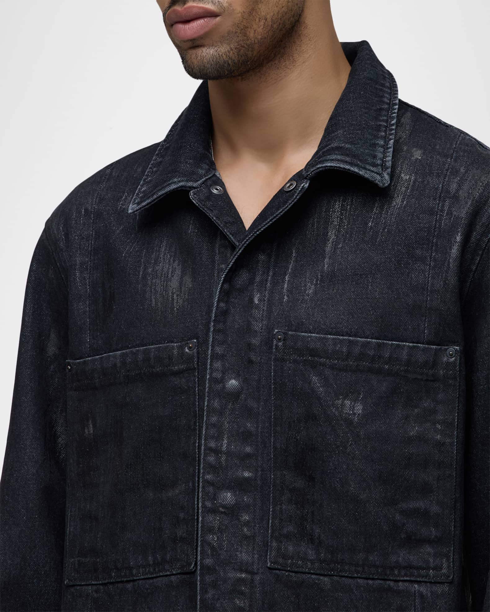 Hudson Men's Worker Coated Black Denim Jacket | Neiman Marcus