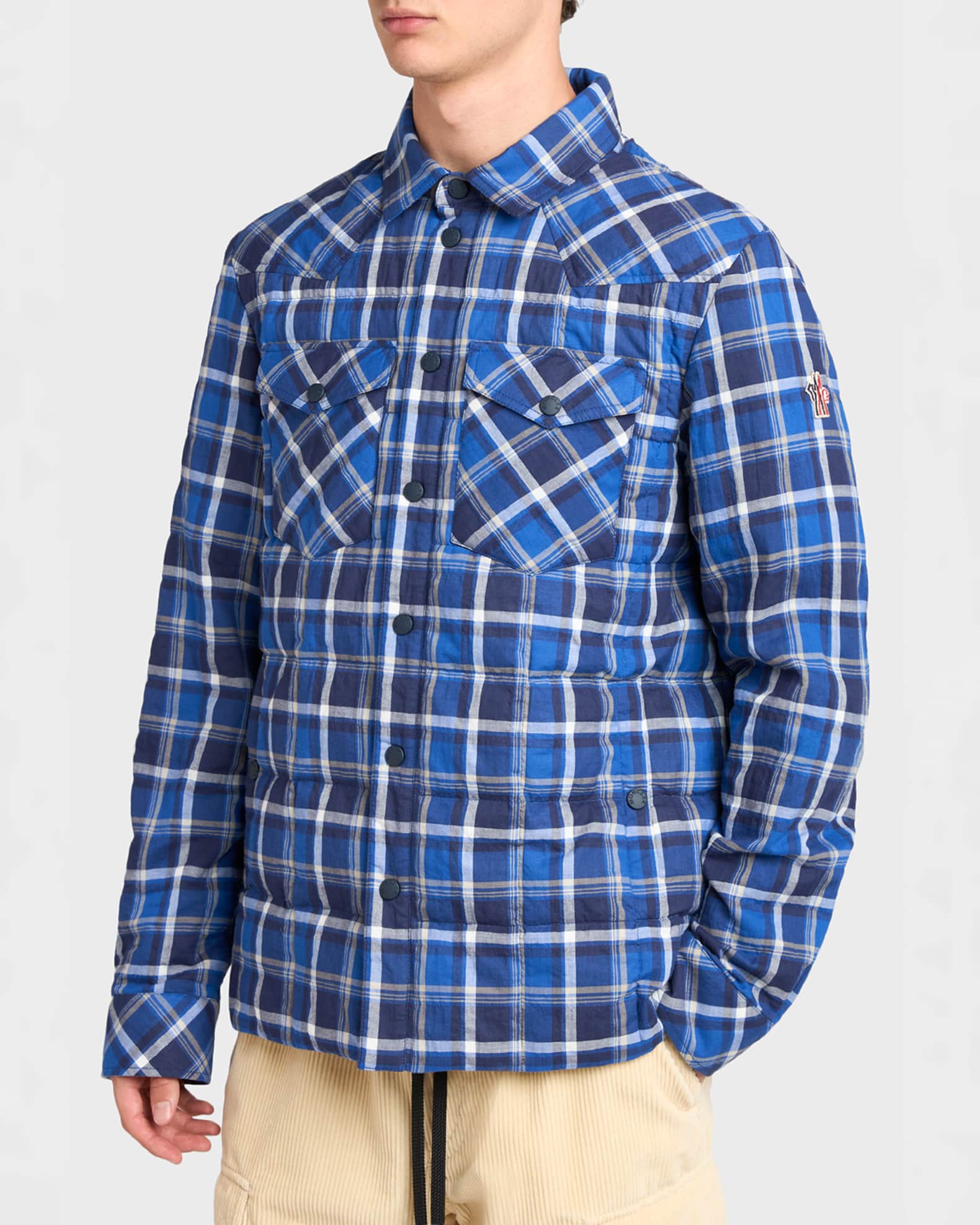 Moncler Grenoble Men's Plaid Snap-Front Shirt Jacket | Neiman Marcus