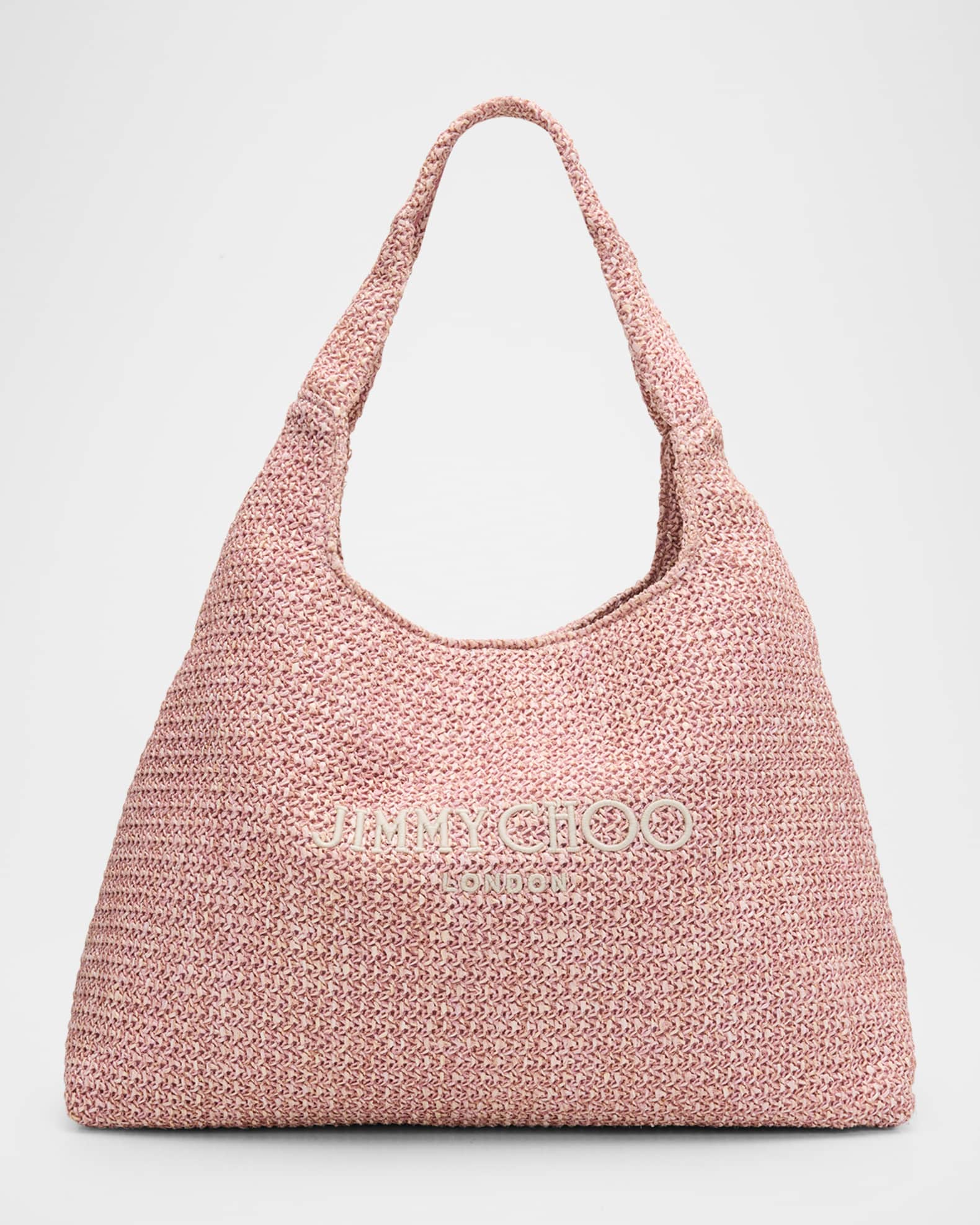 JIMMY CHOO  バック Jimmy Choo Embroidered Gingham Raffia Small Beach Tote Bag