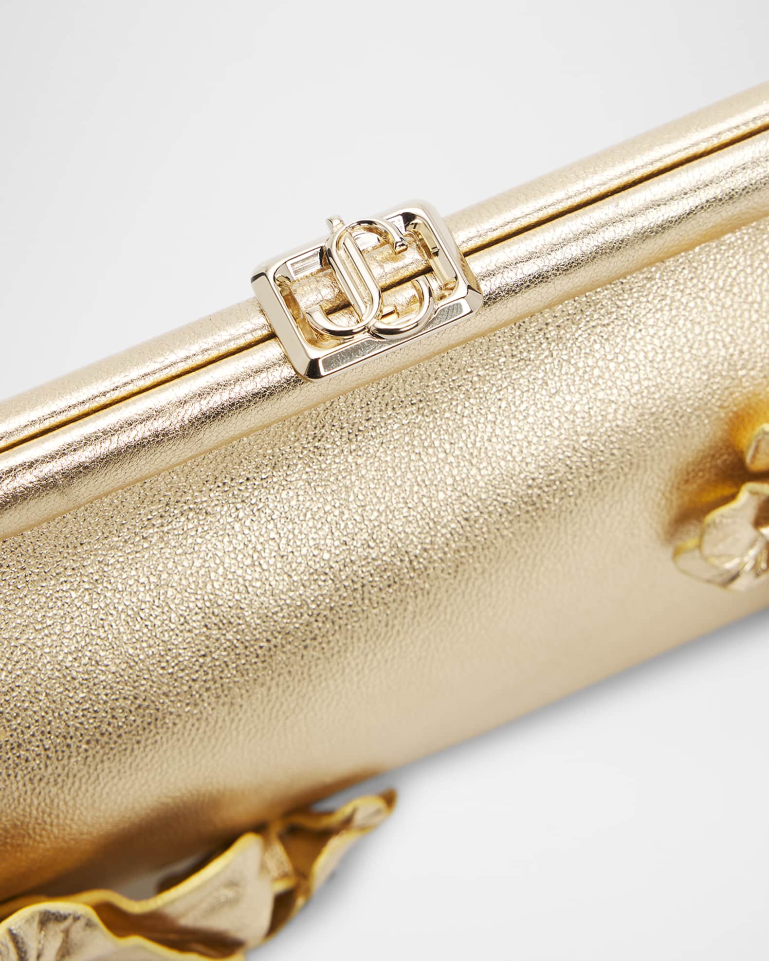 Jimmy Choo Skylar Floral Applique Metallic Leather Clutch Bag
