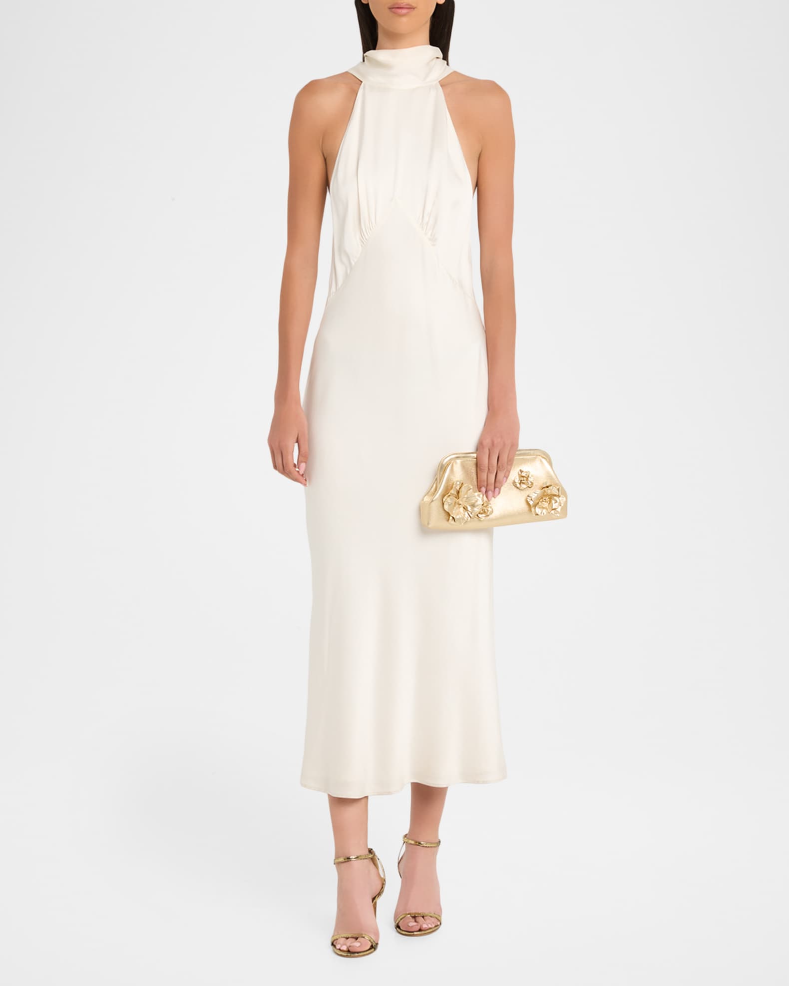 Jimmy Choo Skylar Floral Applique Metallic Leather Clutch Bag