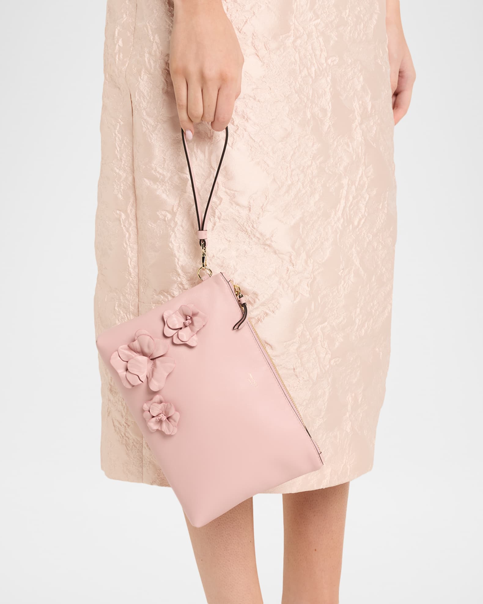Jimmy Choo Floral Applique Leather Flat Pouch Bag | Neiman Marcus
