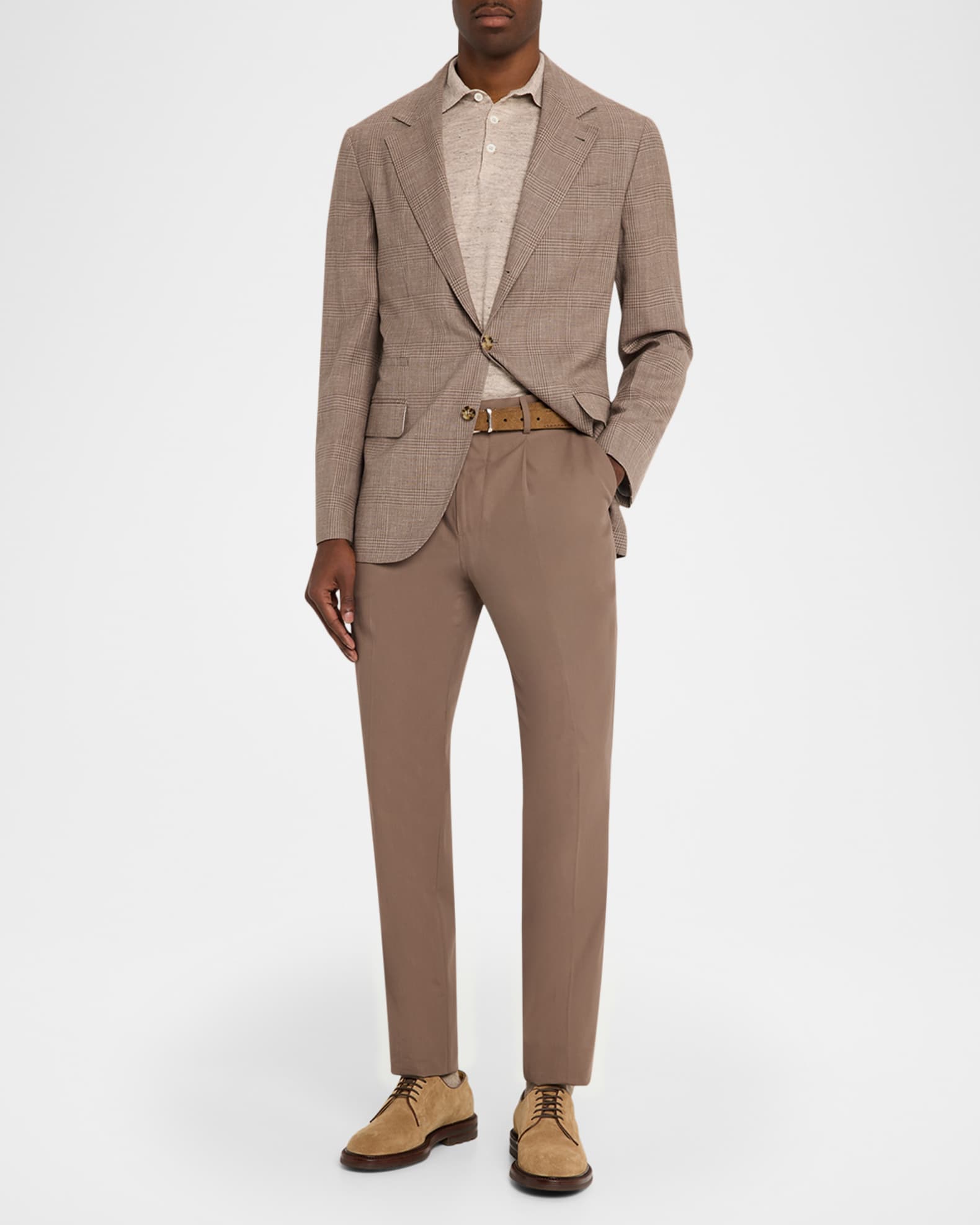 Brunello Cucinelli Men's Linen and Cotton Heathered Polo Shirt