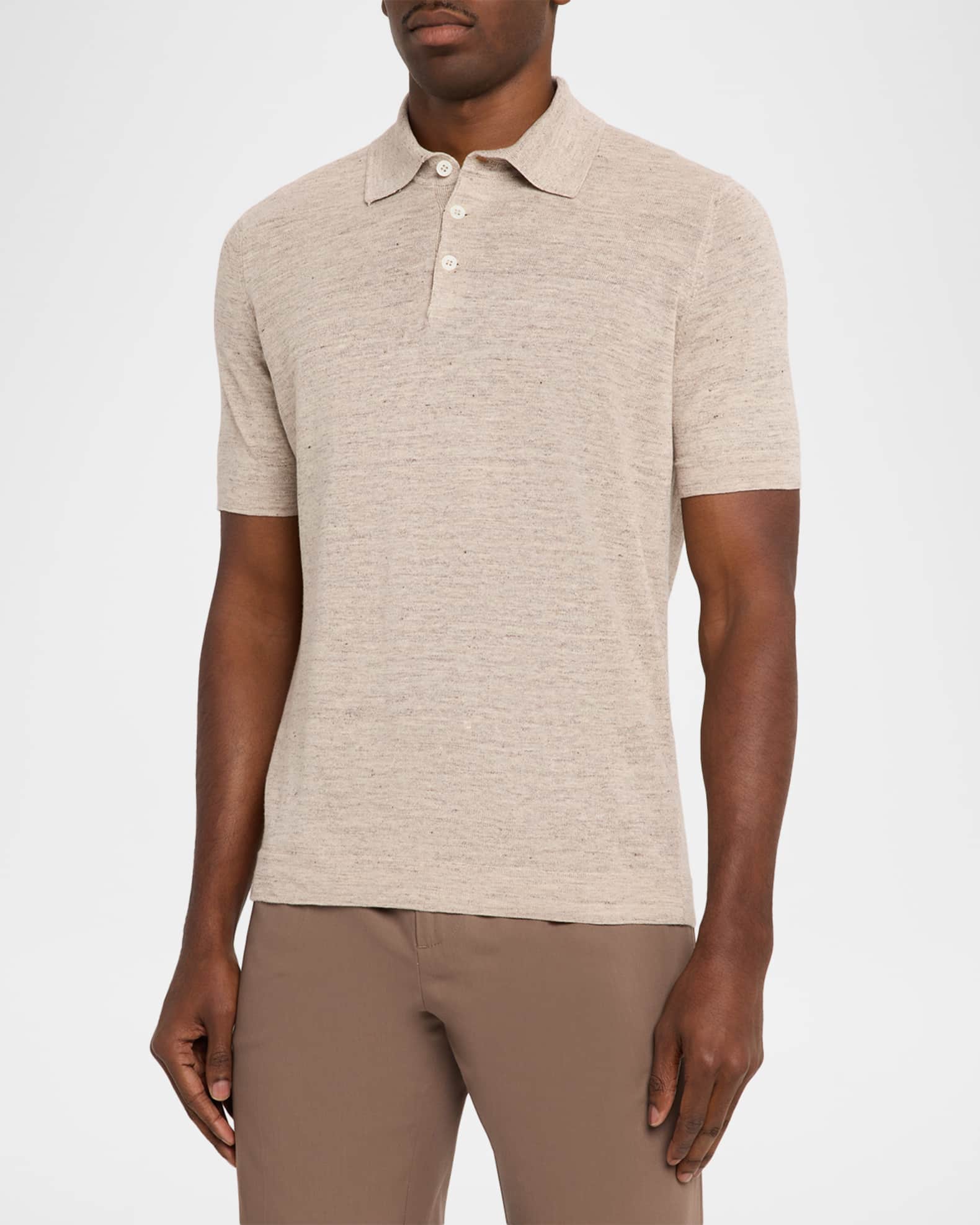Brunello Cucinelli Men's Linen and Cotton Heathered Polo Shirt