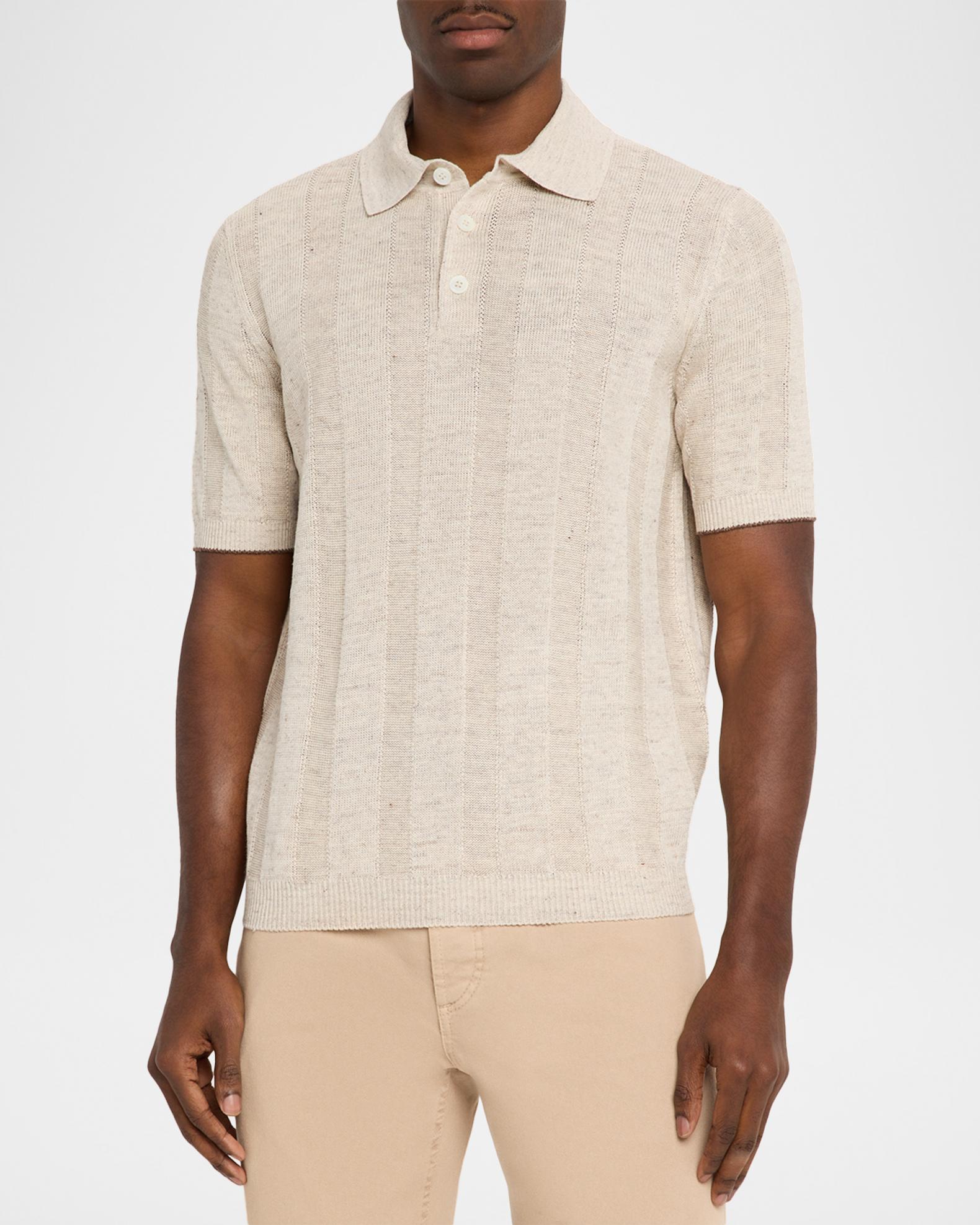 Brunello Cucinelli Men's Linen and Cotton Ribbed Short-Sleeve Polo
