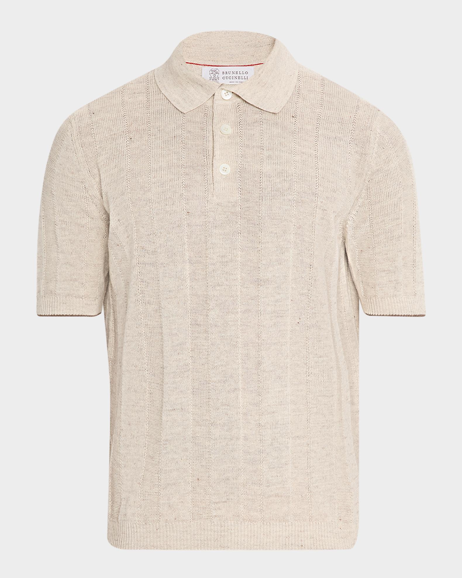 Brunello Cucinelli Men's Linen and Cotton Ribbed Short-Sleeve Polo