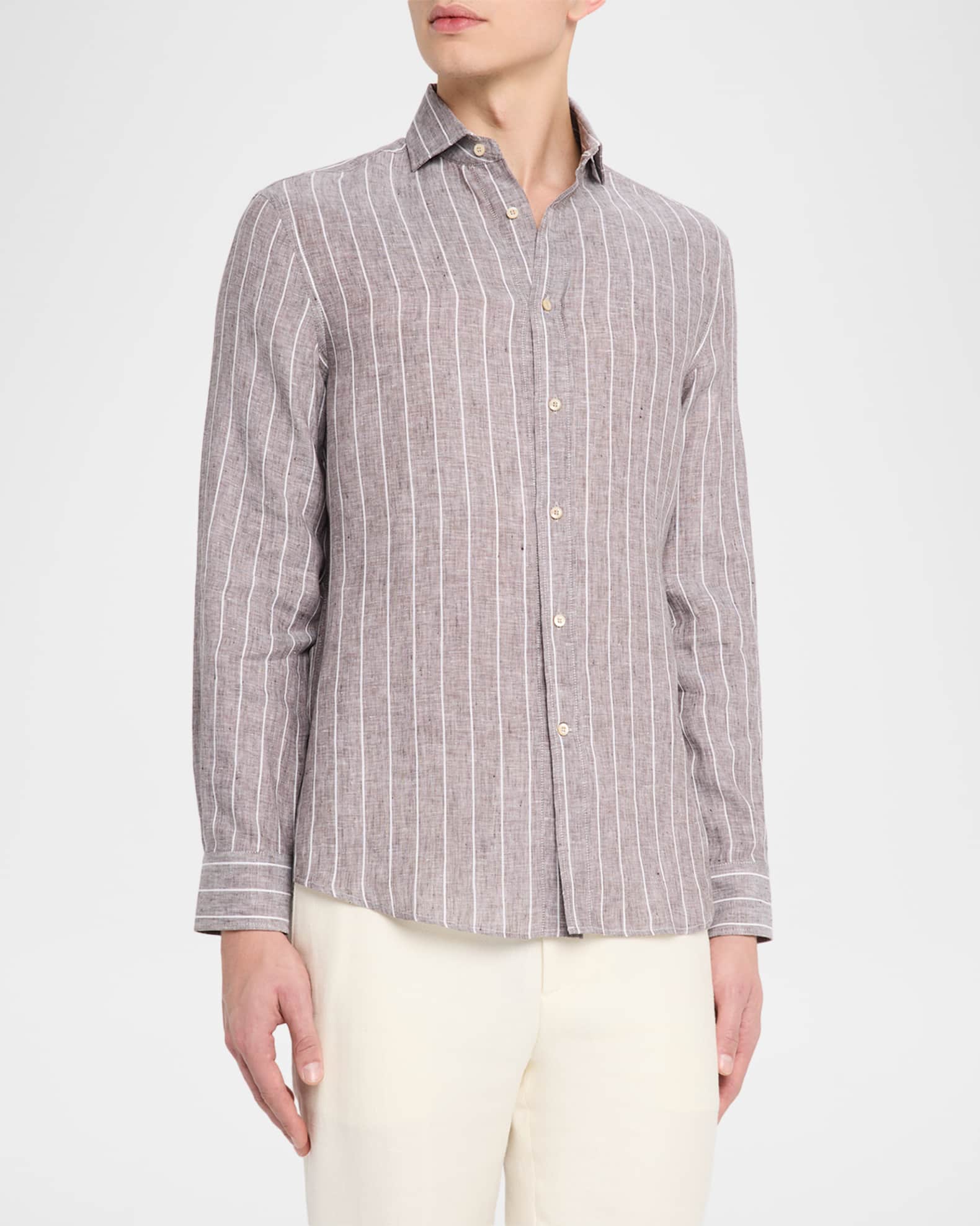 Brunello Cucinelli Men's Pinstripe Linen Button-Down Shirt