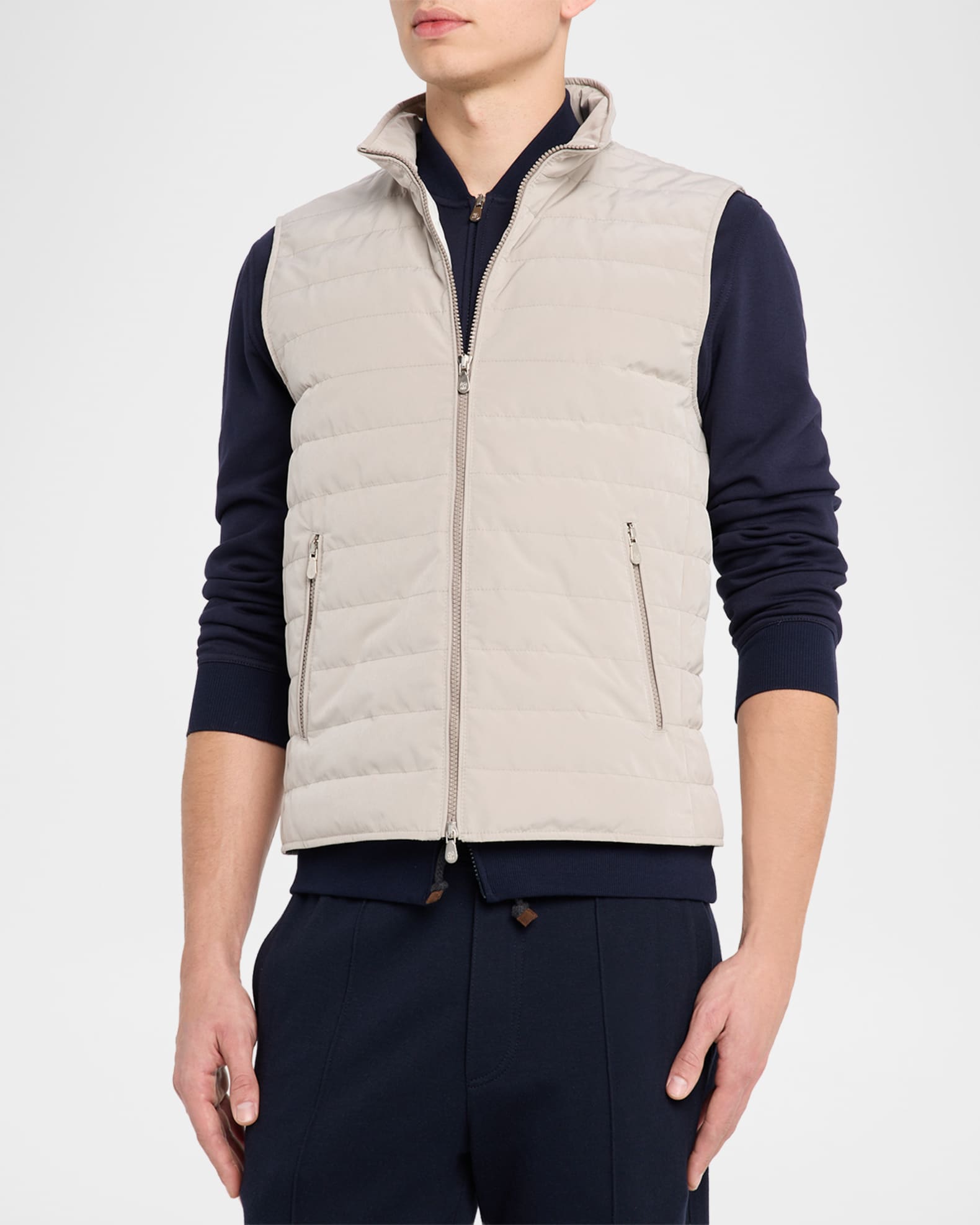 Brunello Cucinelli Men's Bonded Nylon Down Vest | Neiman Marcus