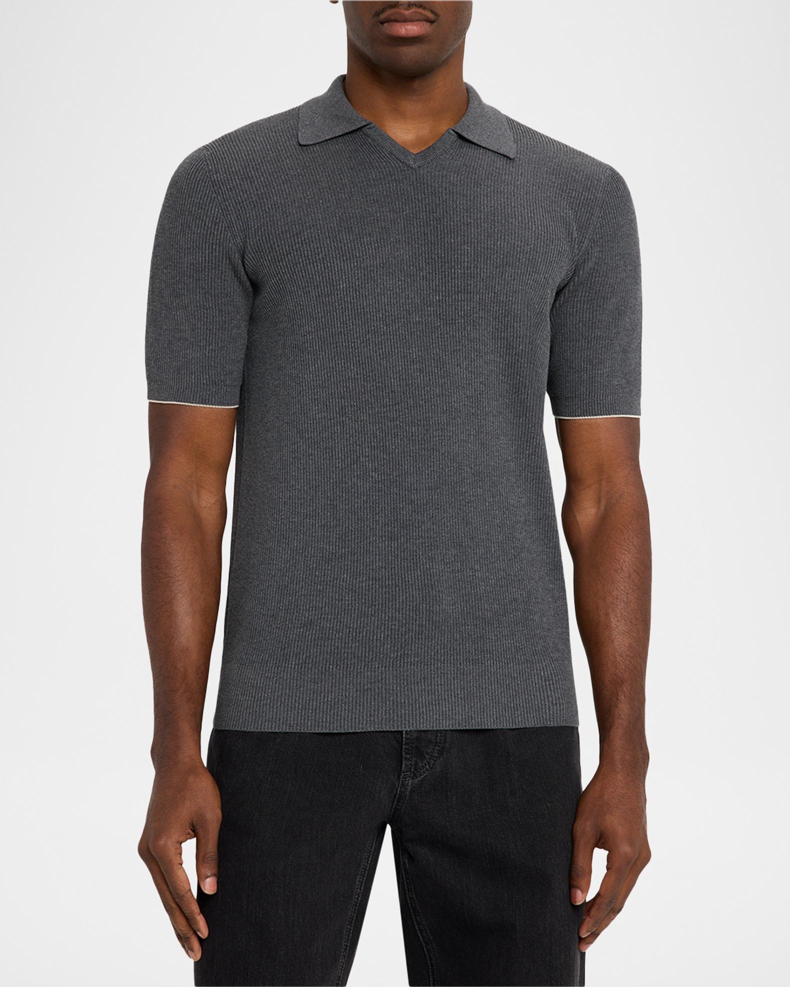 Brunello Cucinelli Men's Cotton Rib Johnny Collar Polo Sweater