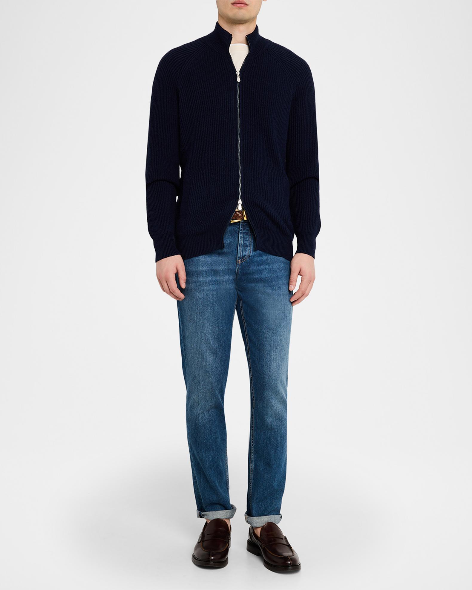 Brunello Cucinelli Men's Cotton Rib Full-Zip Cardigan | Neiman Marcus