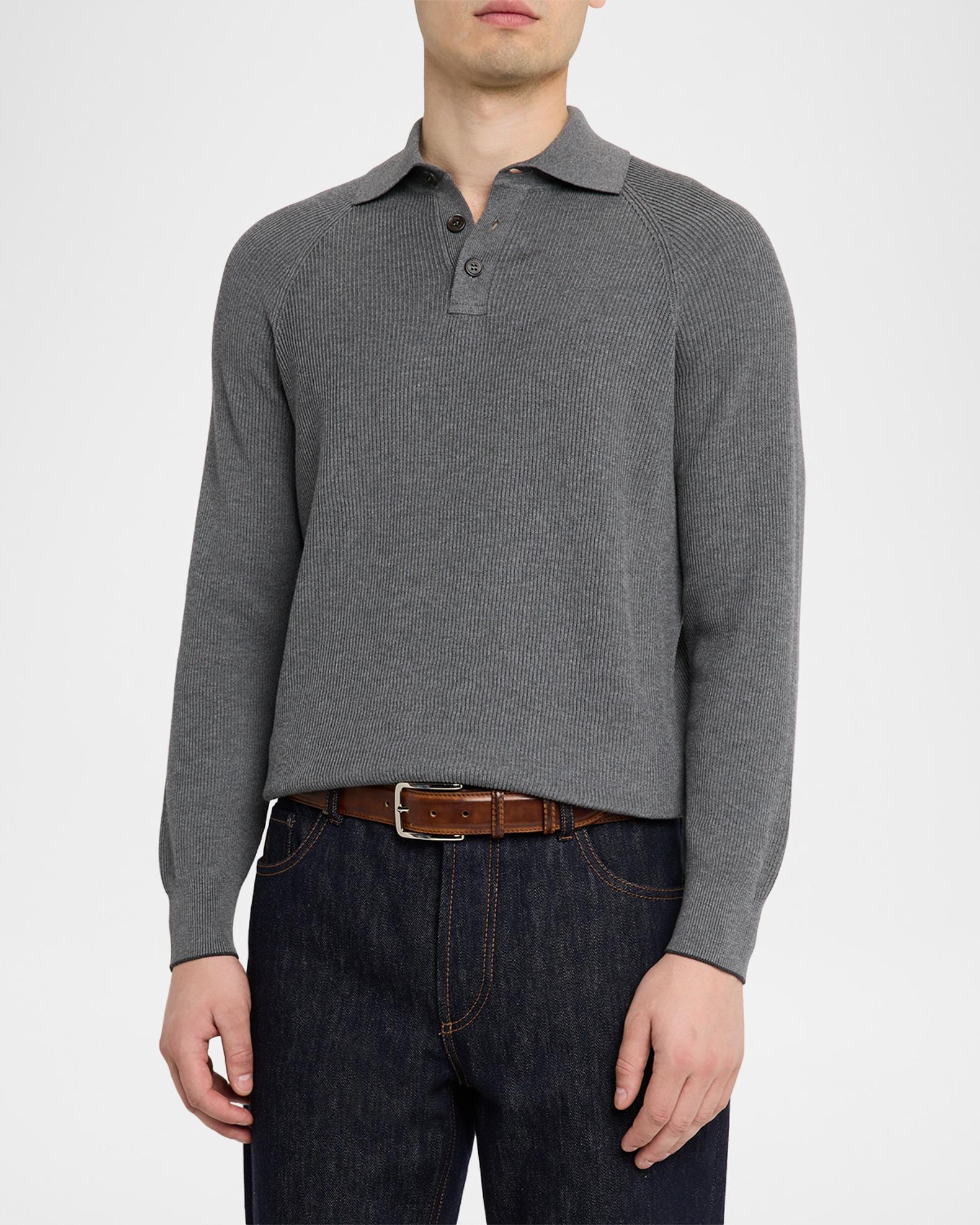 BRUNELLO CUCINELLI 襟付きニットポロ Brunello Cucinelli Men's Cotton English Rib Knit Polo Sweater