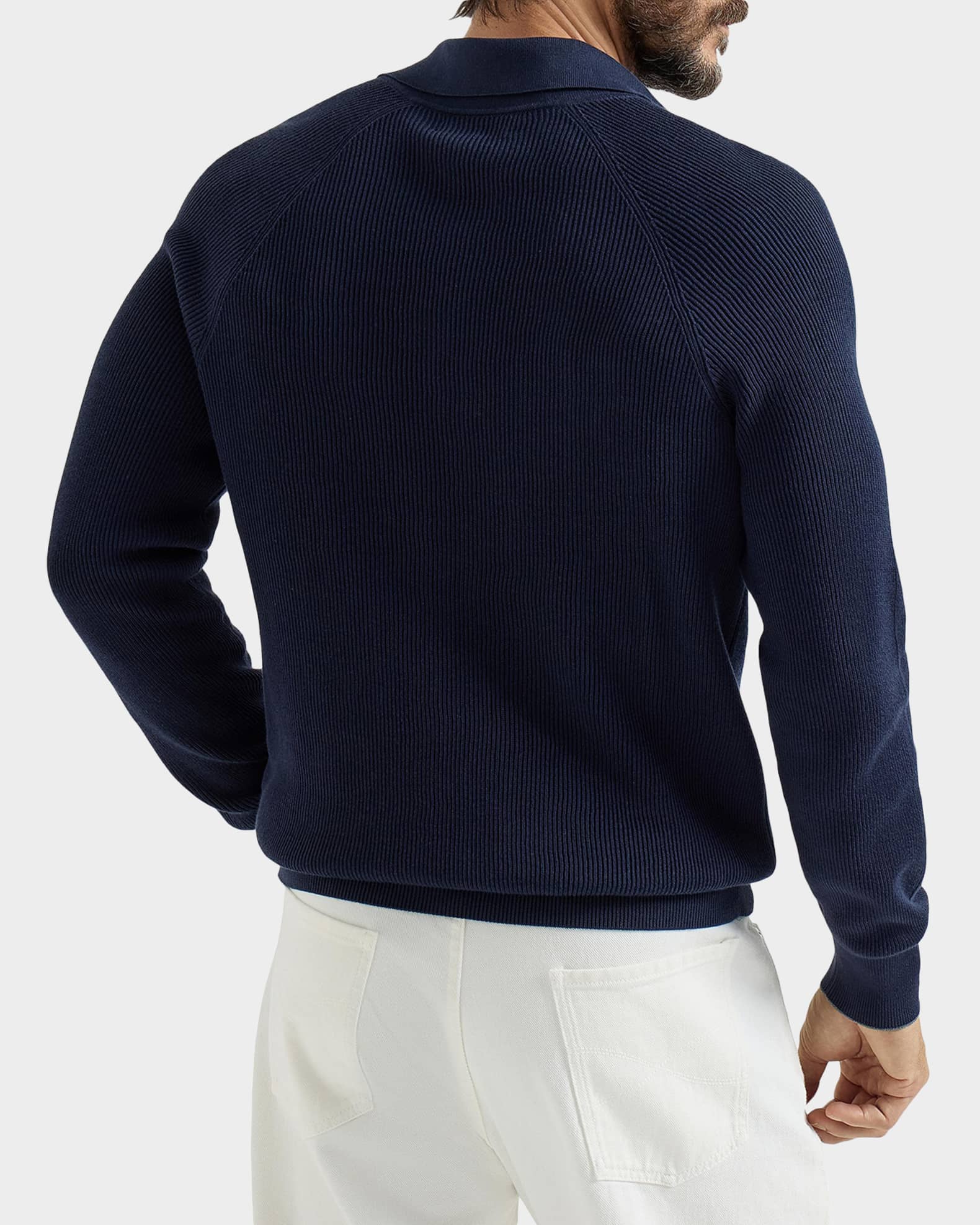 Brunello Cucinelli Men's Cotton English Rib Knit Polo Sweater