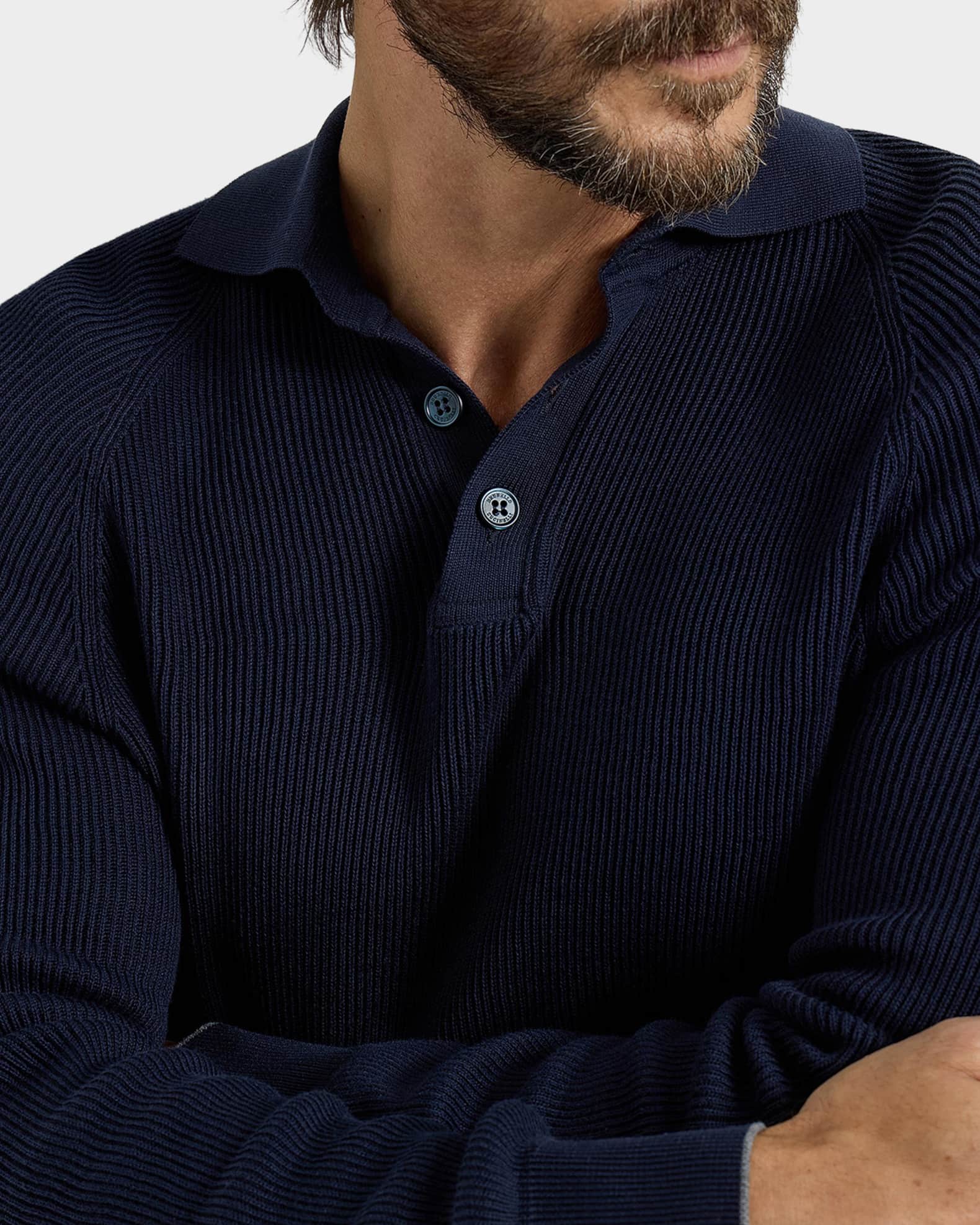 Brunello Cucinelli Men's Cotton English Rib Knit Polo Sweater