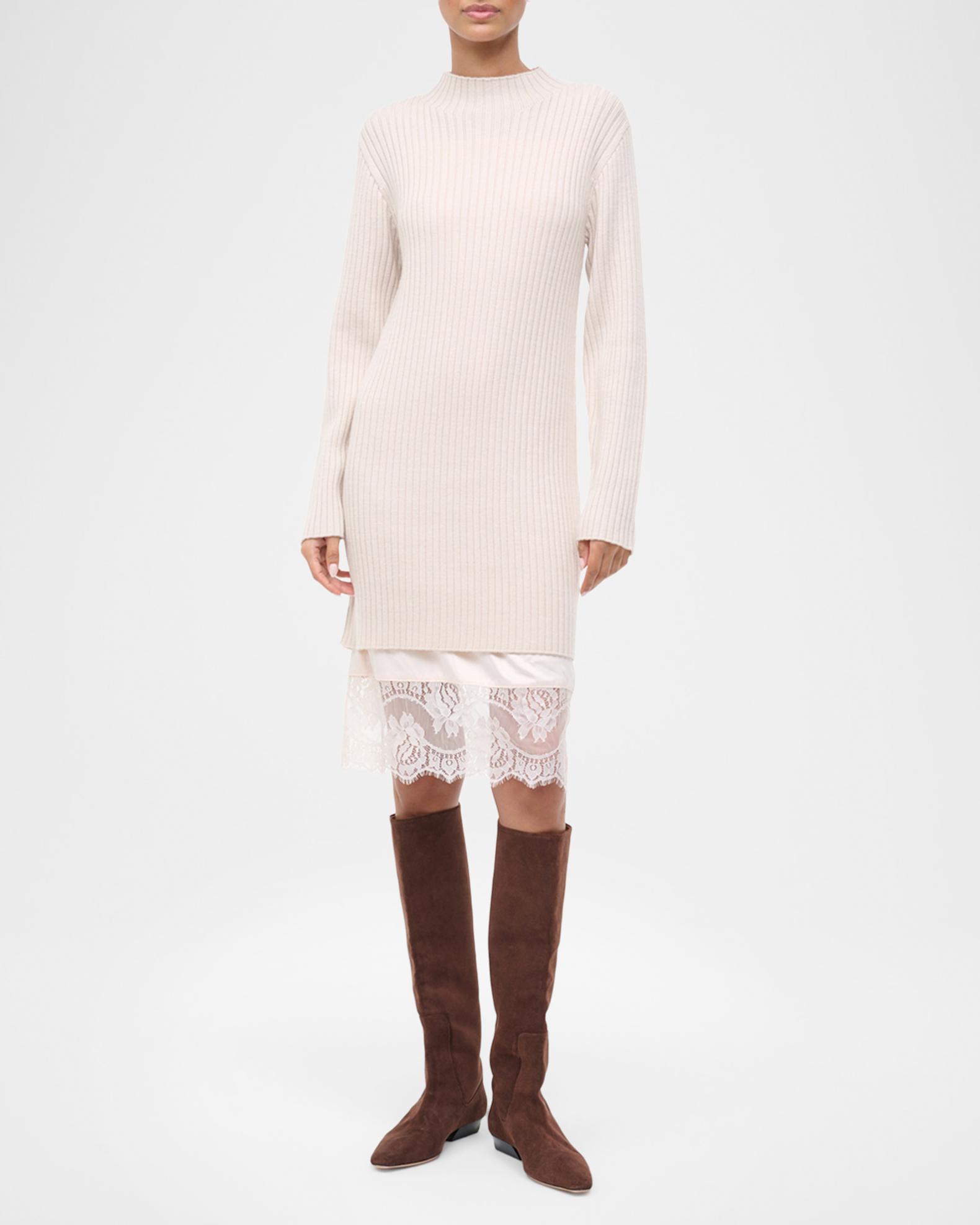 STAUD, Willow Sweater Dress in Ecru, Size Large