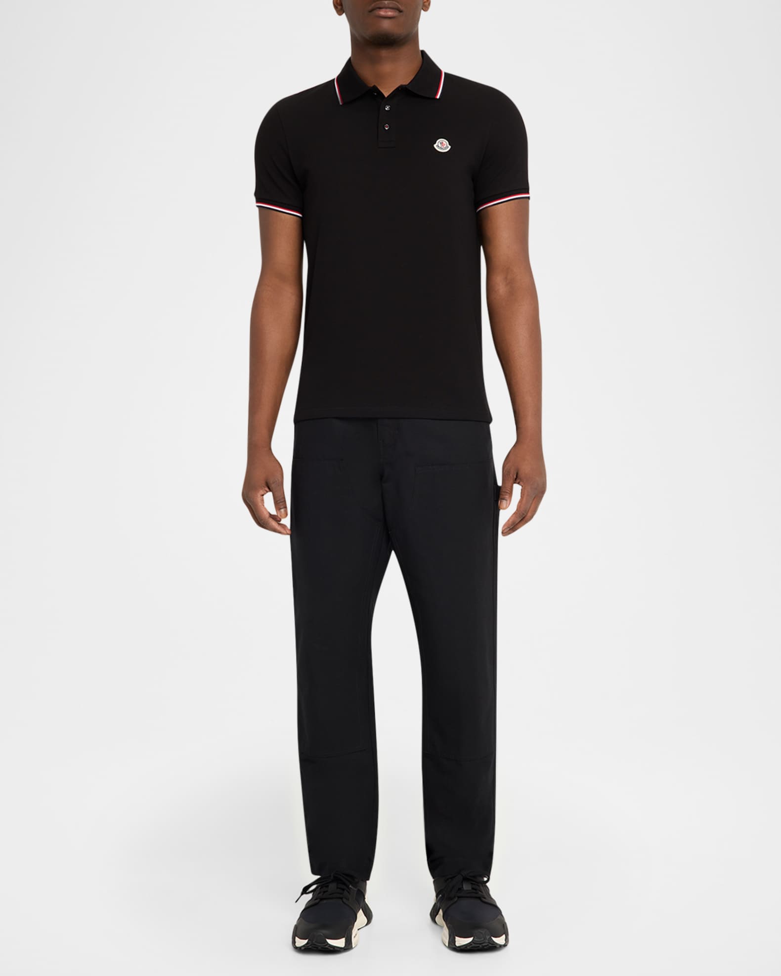 Moncler Men's Stripe-Trim Cotton Polo Shirt | Neiman Marcus