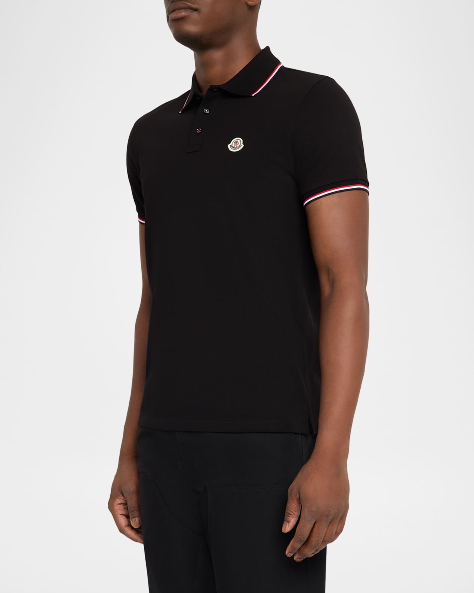 Moncler Men's Stripe-Trim Cotton Polo Shirt | Neiman Marcus