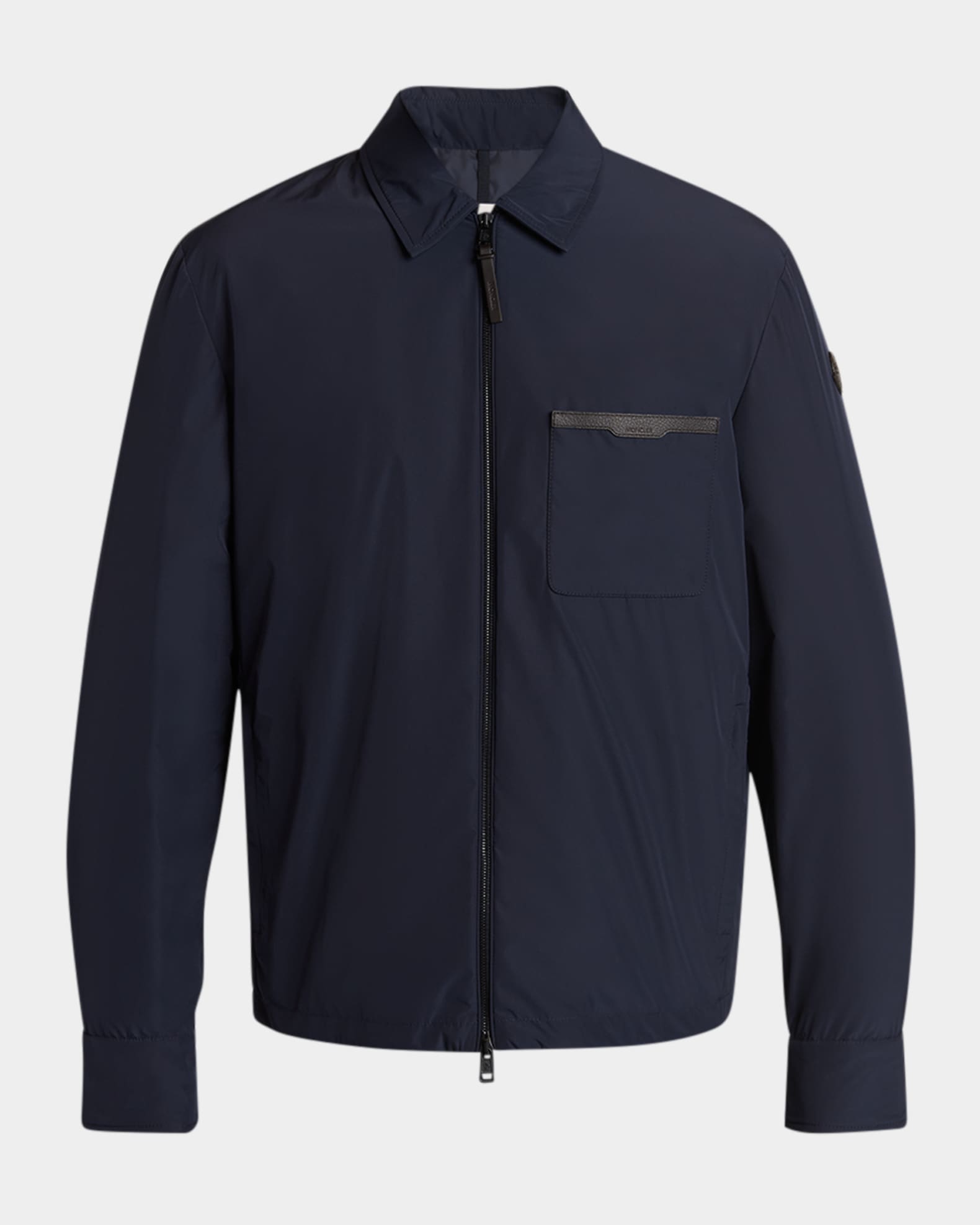 Moncler Men's Nylon Leather-Trim Full-Zip Shirt Jacket | Neiman Marcus