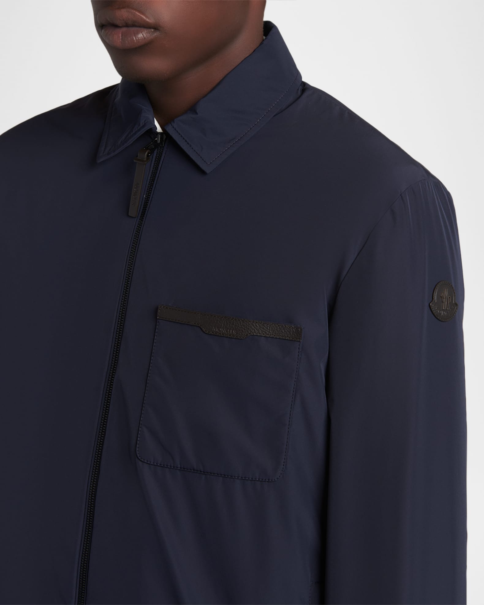 Moncler Men's Nylon Leather-Trim Full-Zip Shirt Jacket | Neiman Marcus