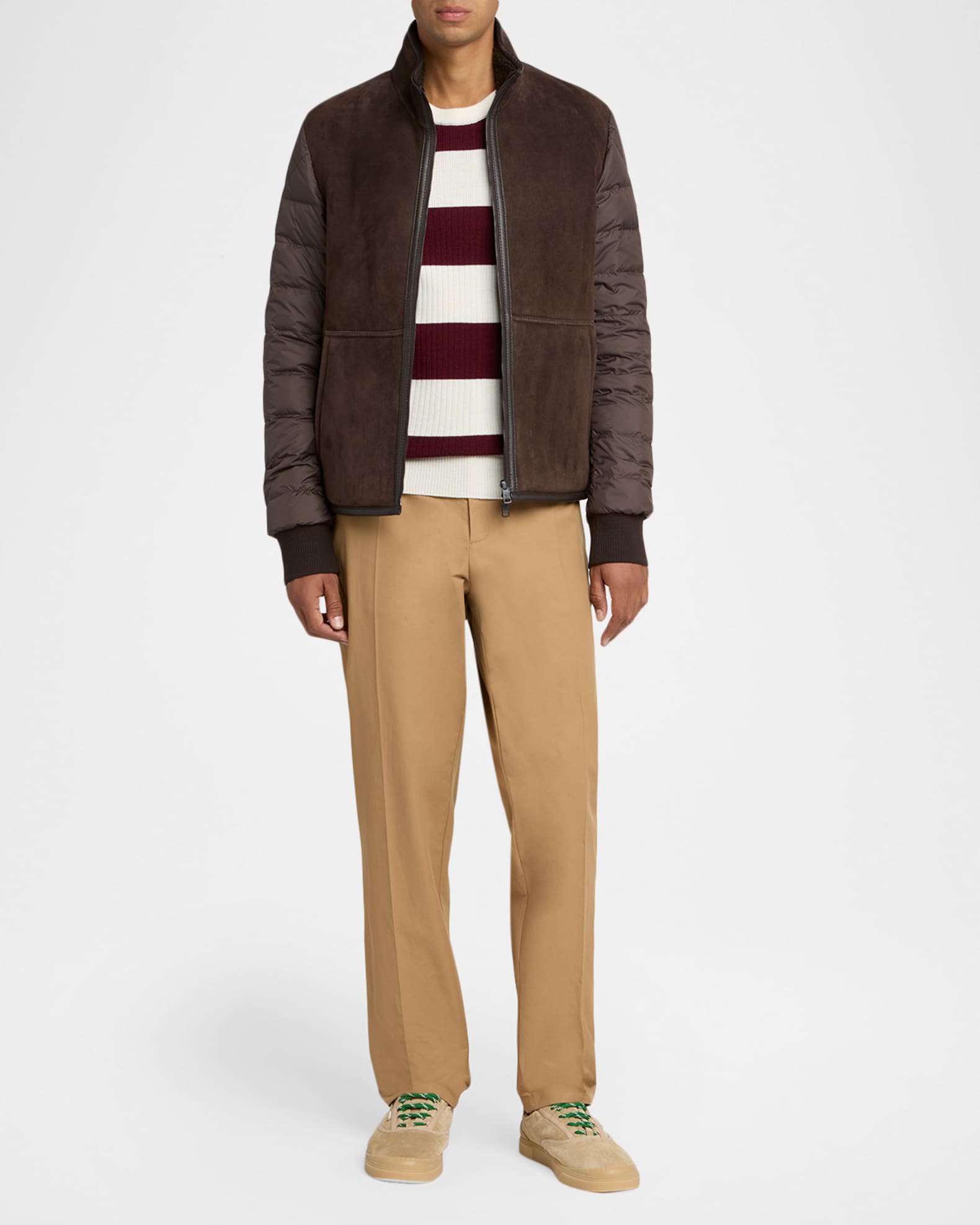 Moncler Men's Leather and Polyester Hybrid Full-Zip Jacket