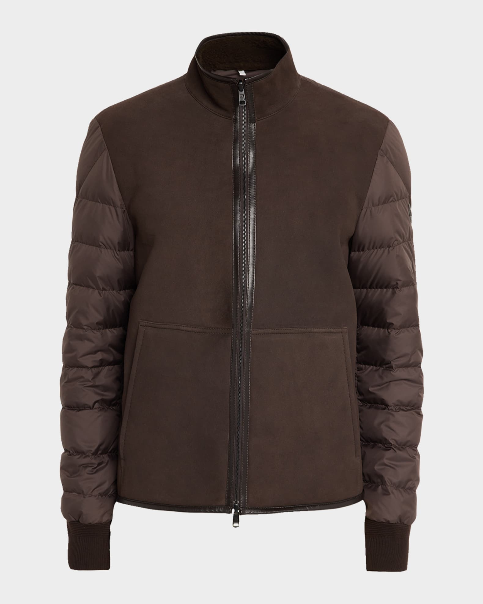 Moncler Men's Leather and Polyester Hybrid Full-Zip Jacket