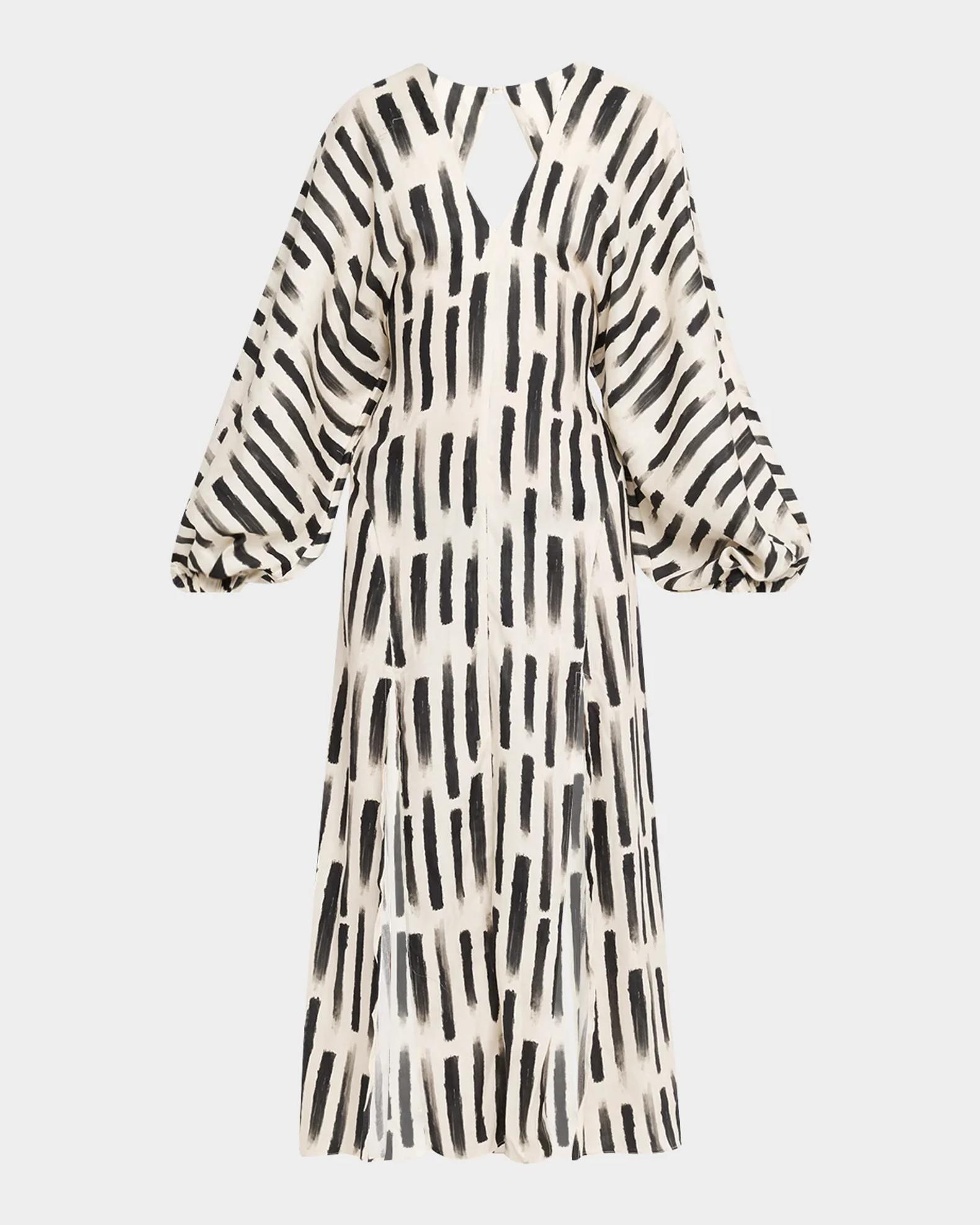 jersey balloon sleeve midi dress nakd Akyn Studio Abstract-Print Balloon-Sleeve Back Cutout 123sale115