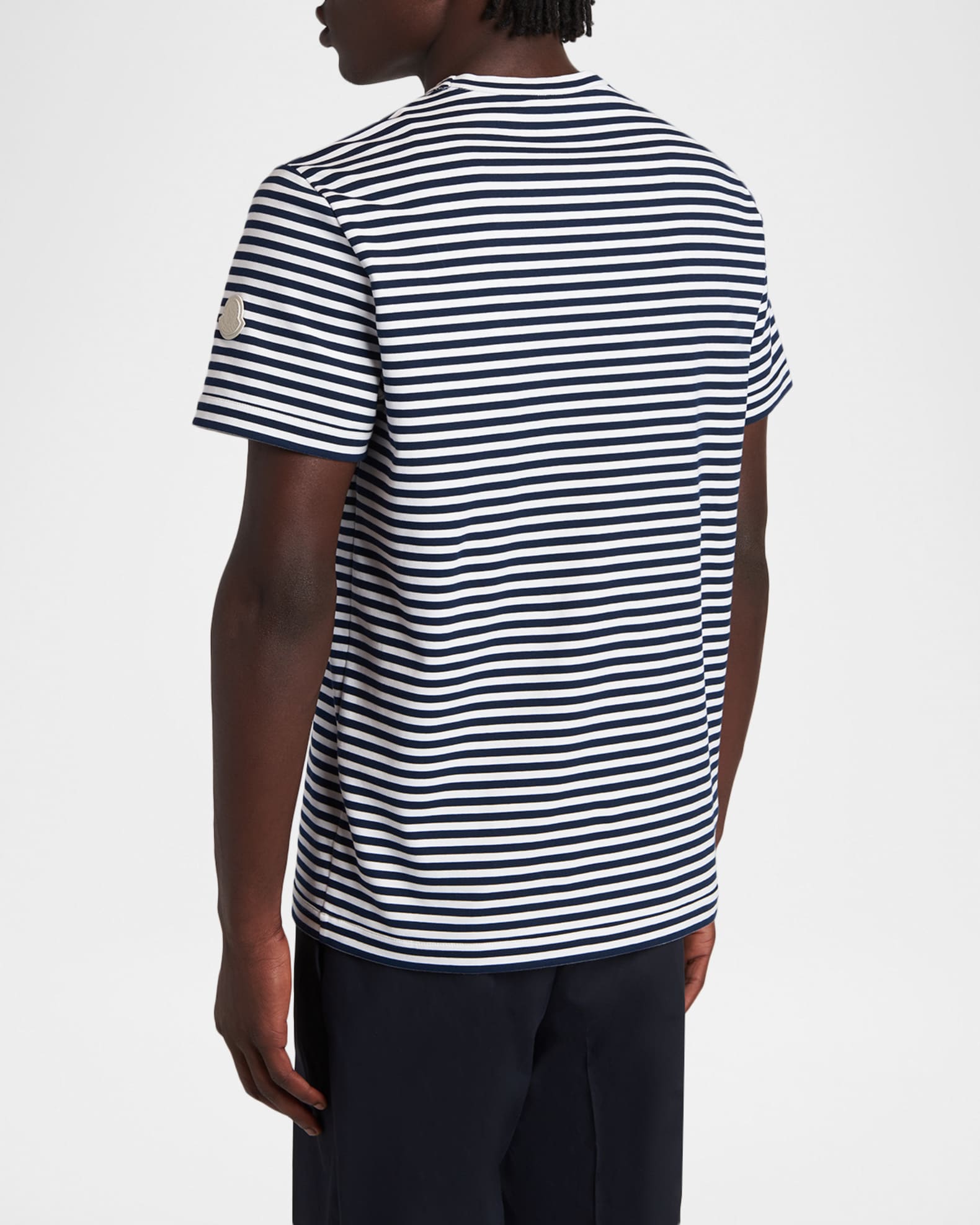 Moncler Men's Stripe Leather-Trim Pocket T-Shirt | Neiman Marcus