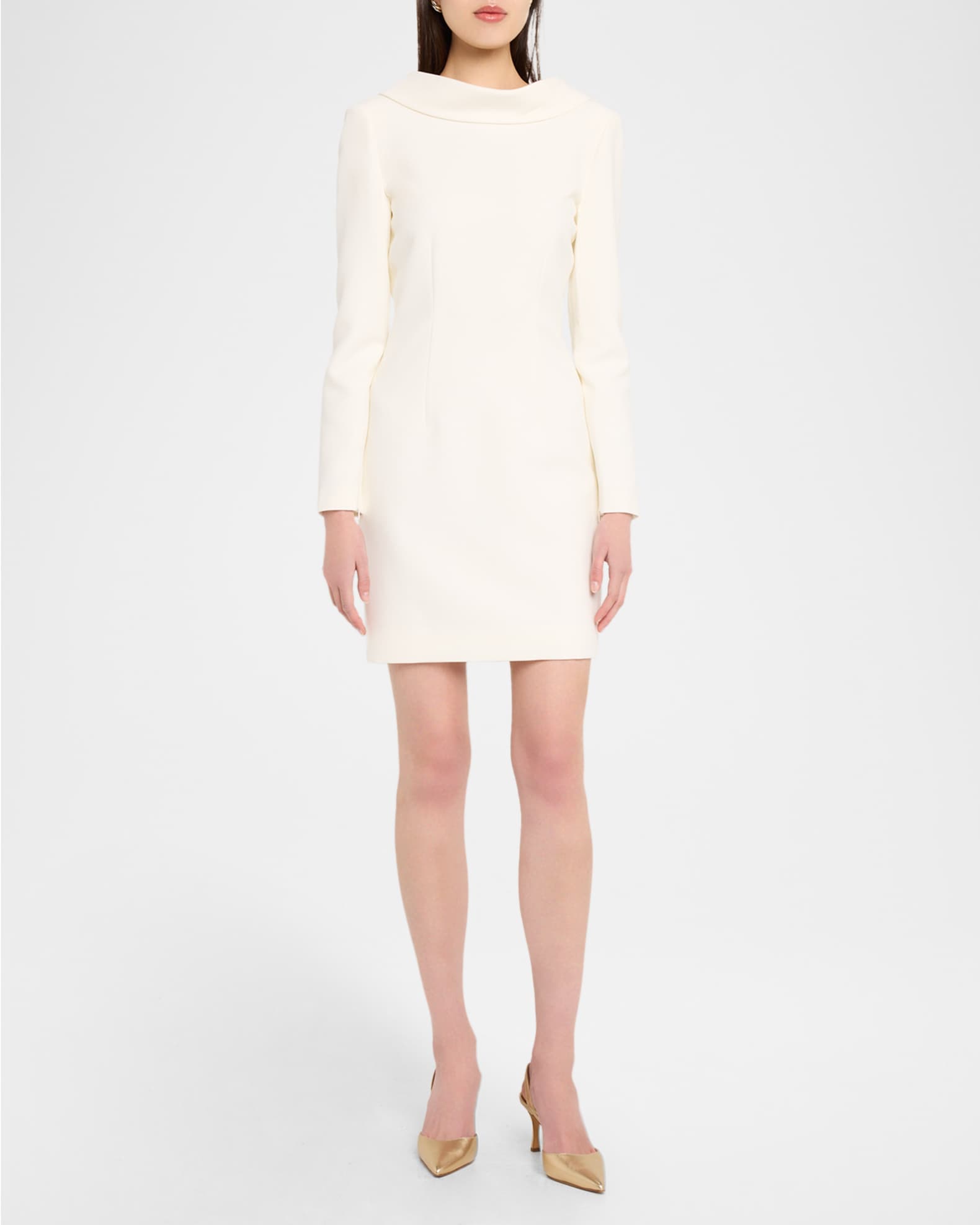 Roland Mouret Extended Boat Neck Long-Sleeve Mini Dress, Cream, Women's, 4UK, Cocktail & Party Wedding Guest Dresses Long-Sleeve Dresses