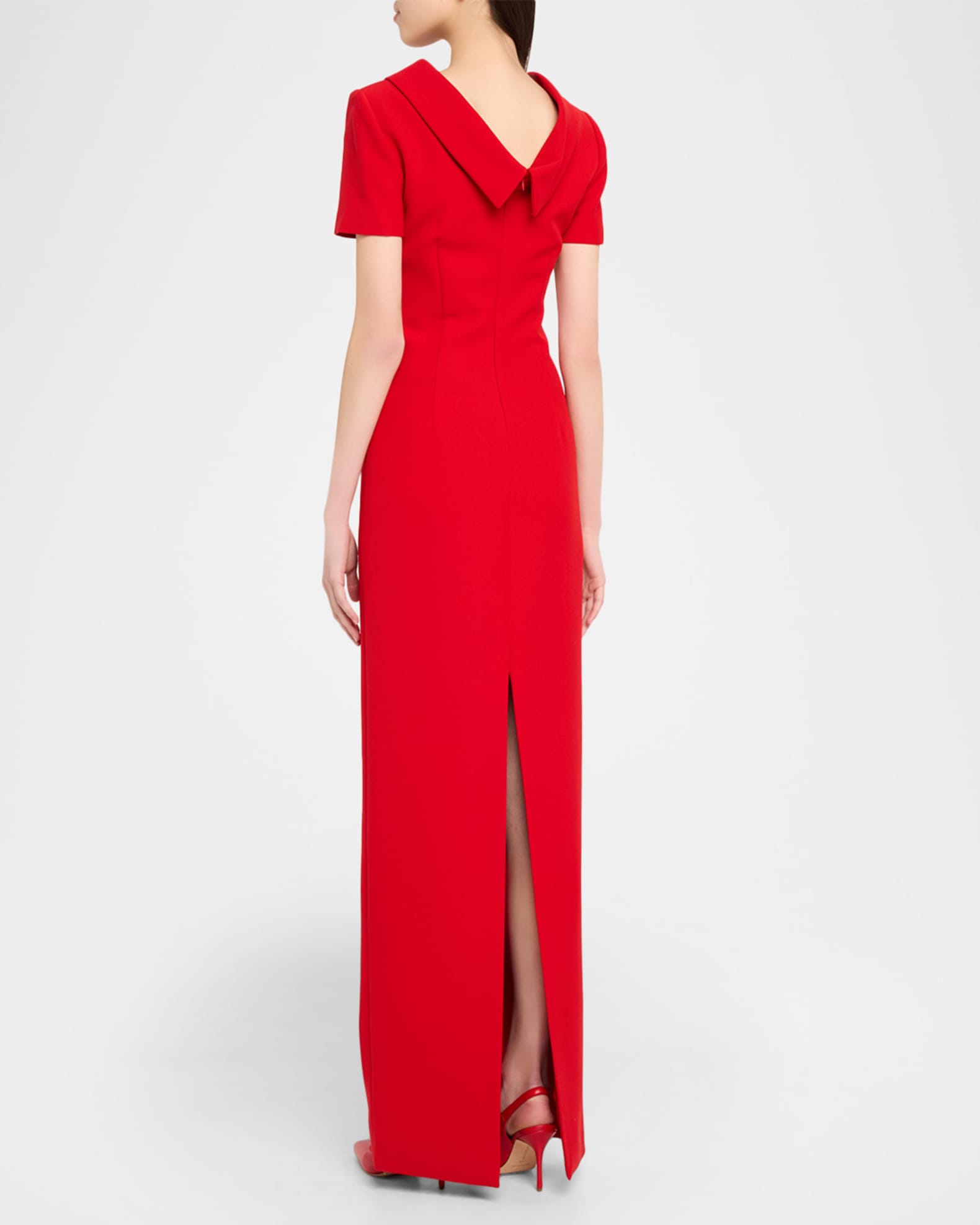 Roland Mouret Extended Boat Neck Short-Sleeve Maxi Dress, Red, Women's, 4UK, Cocktail & Party Wedding Guest Dresses Short-Sleeve Dresses
