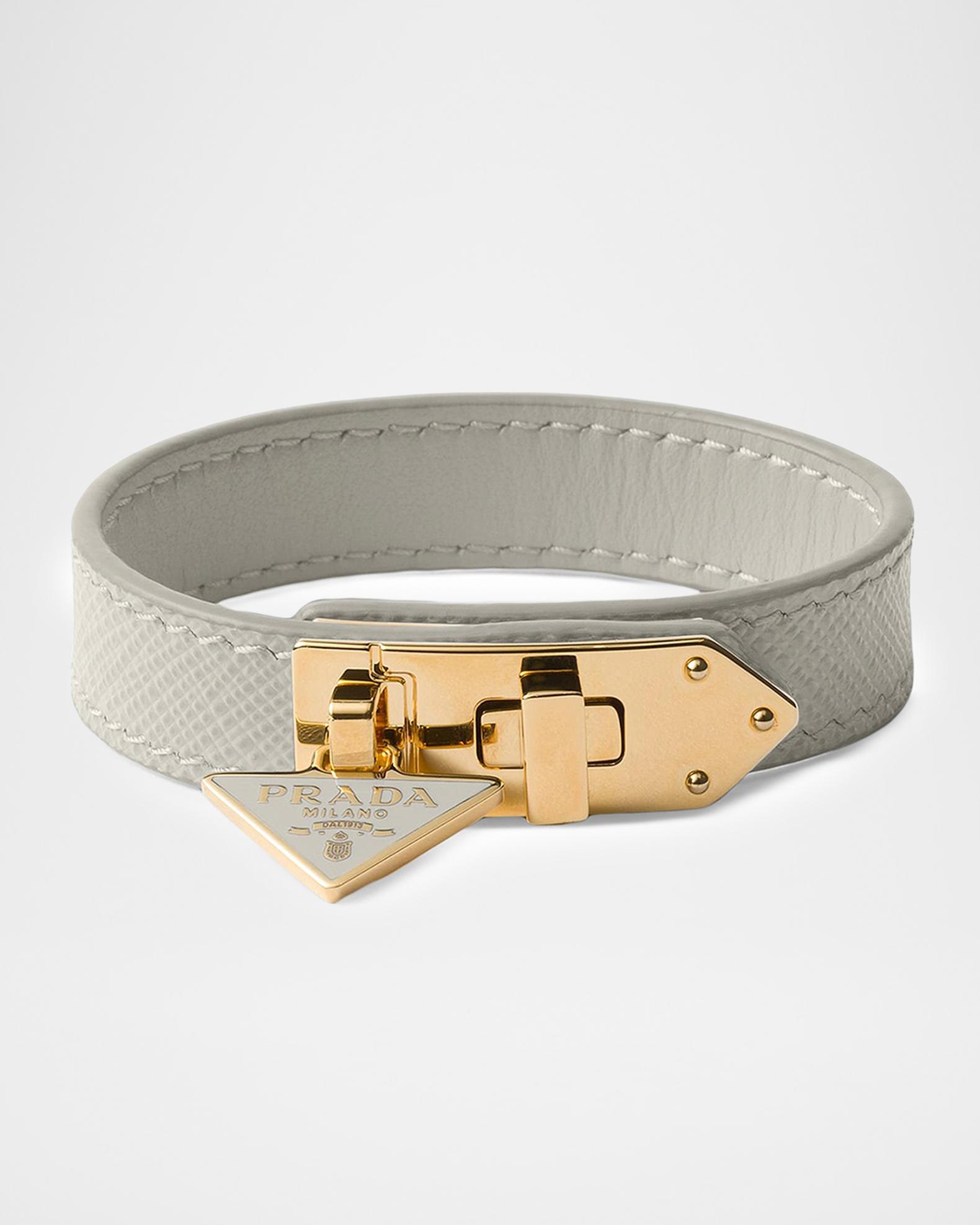 Prada Saffiano Leather Bracelet with Logo Charm | Neiman Marcus