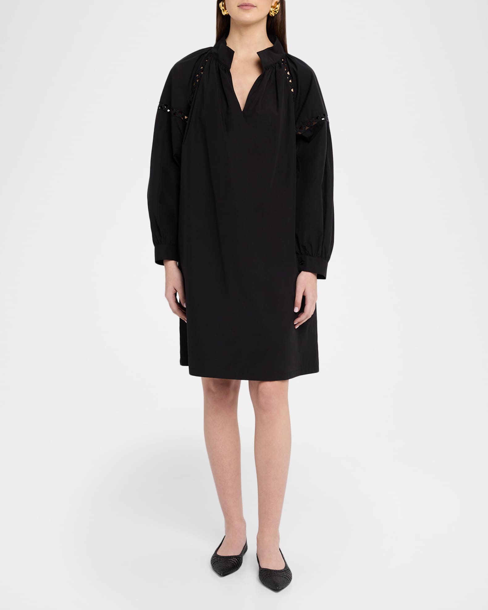 Lafayette 148 New York Soutache-Inset Cotton Poplin Dress | Neiman Marcus