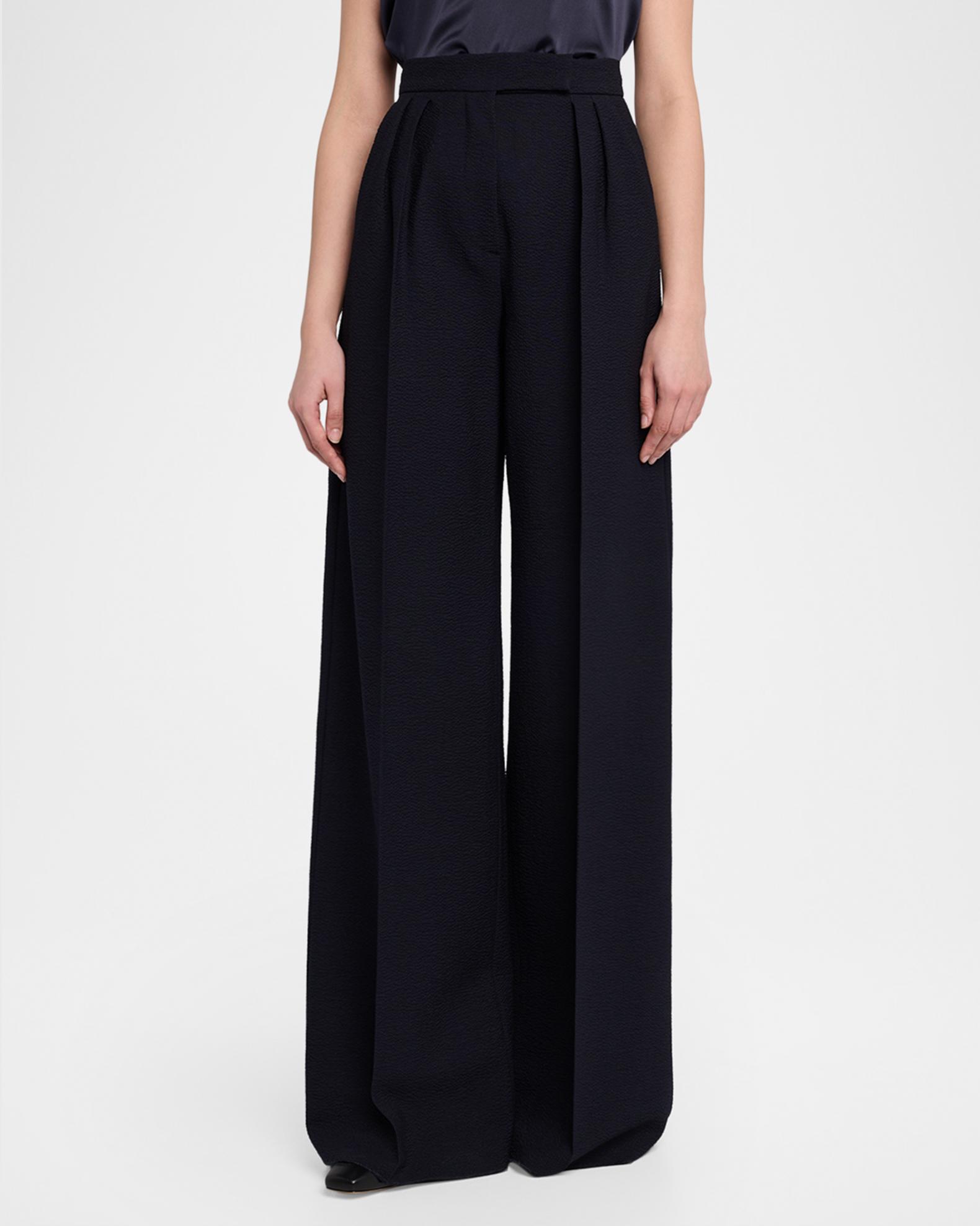 Max Mara Secolo Pleated Wide-Leg Seersucker Pants | Neiman Marcus