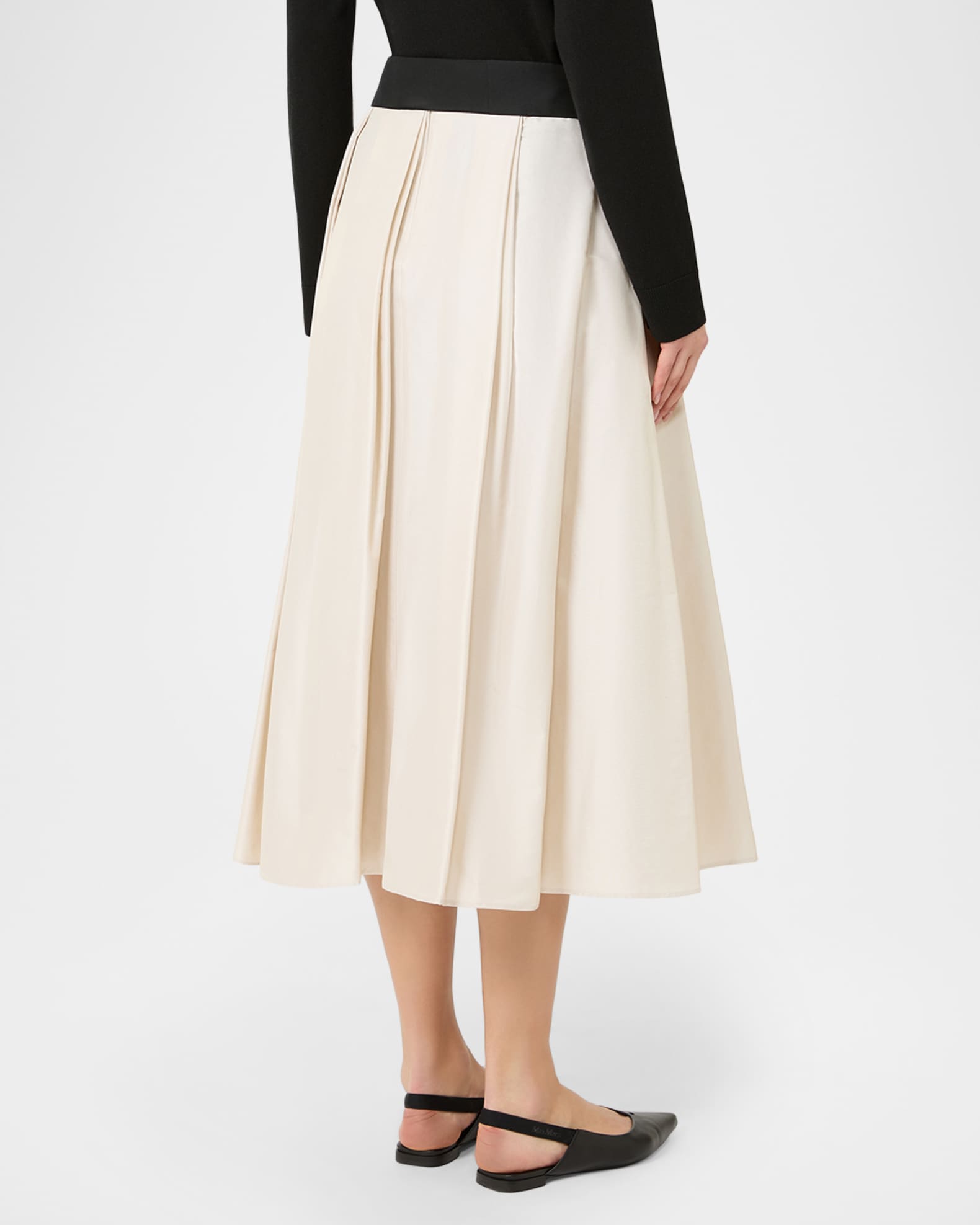Max Mara Baschi Waist-Sash Pleated Taffeta Midi Skirt | Neiman Marcus