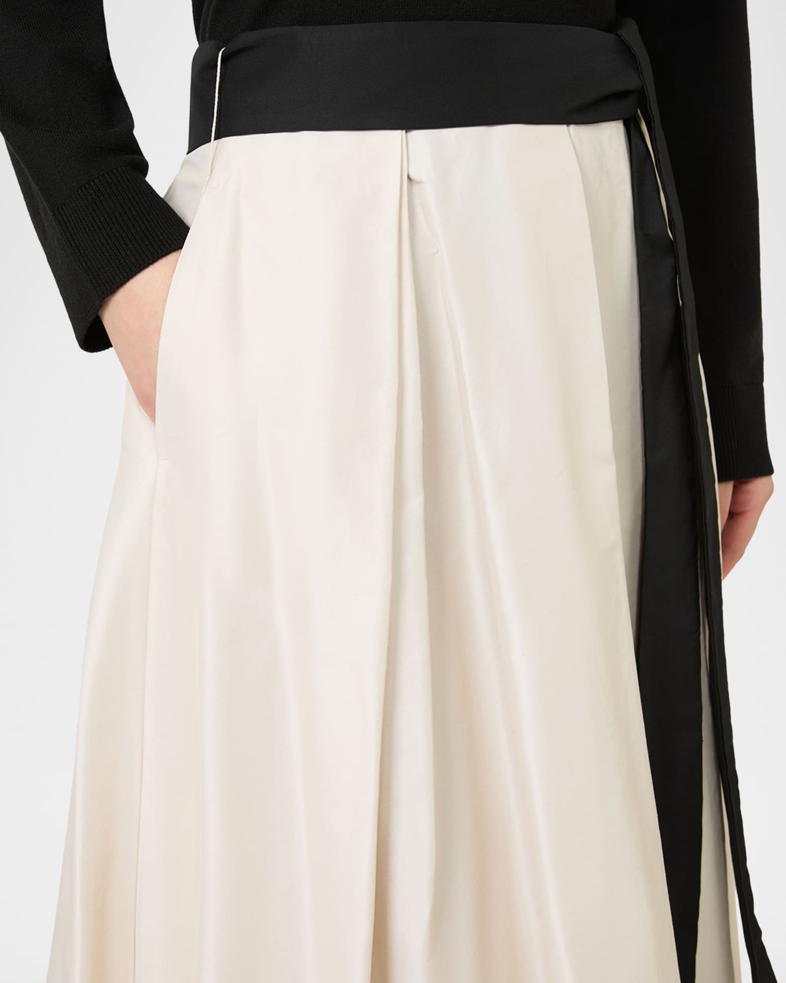 Max Mara Baschi Waist-Sash Pleated Taffeta Midi Skirt | Neiman Marcus