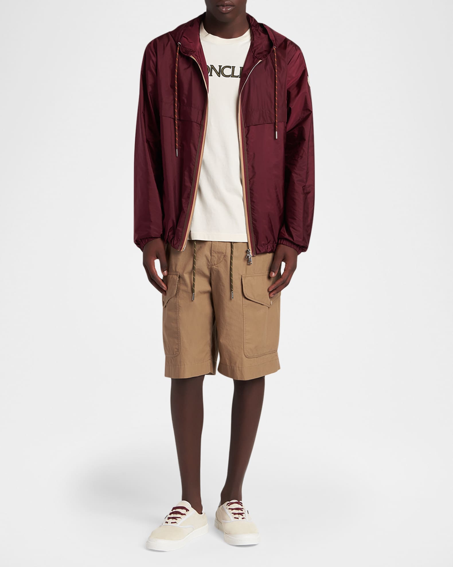 Moncler Men's Nidge Grosgrain-Trim Nylon Hooded Full-Zip Jacket