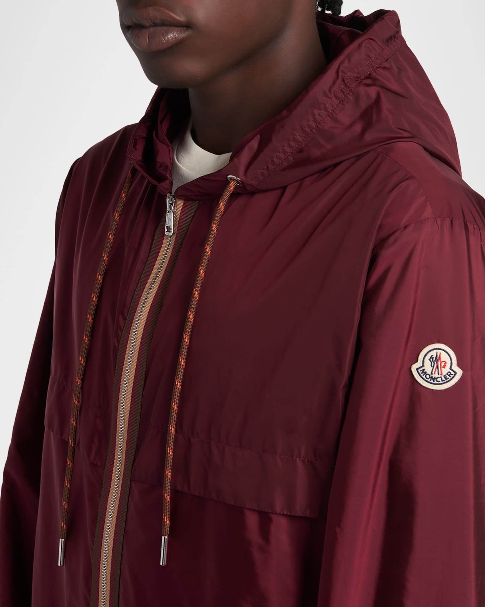 Moncler Men's Nidge Grosgrain-Trim Nylon Hooded Full-Zip Jacket