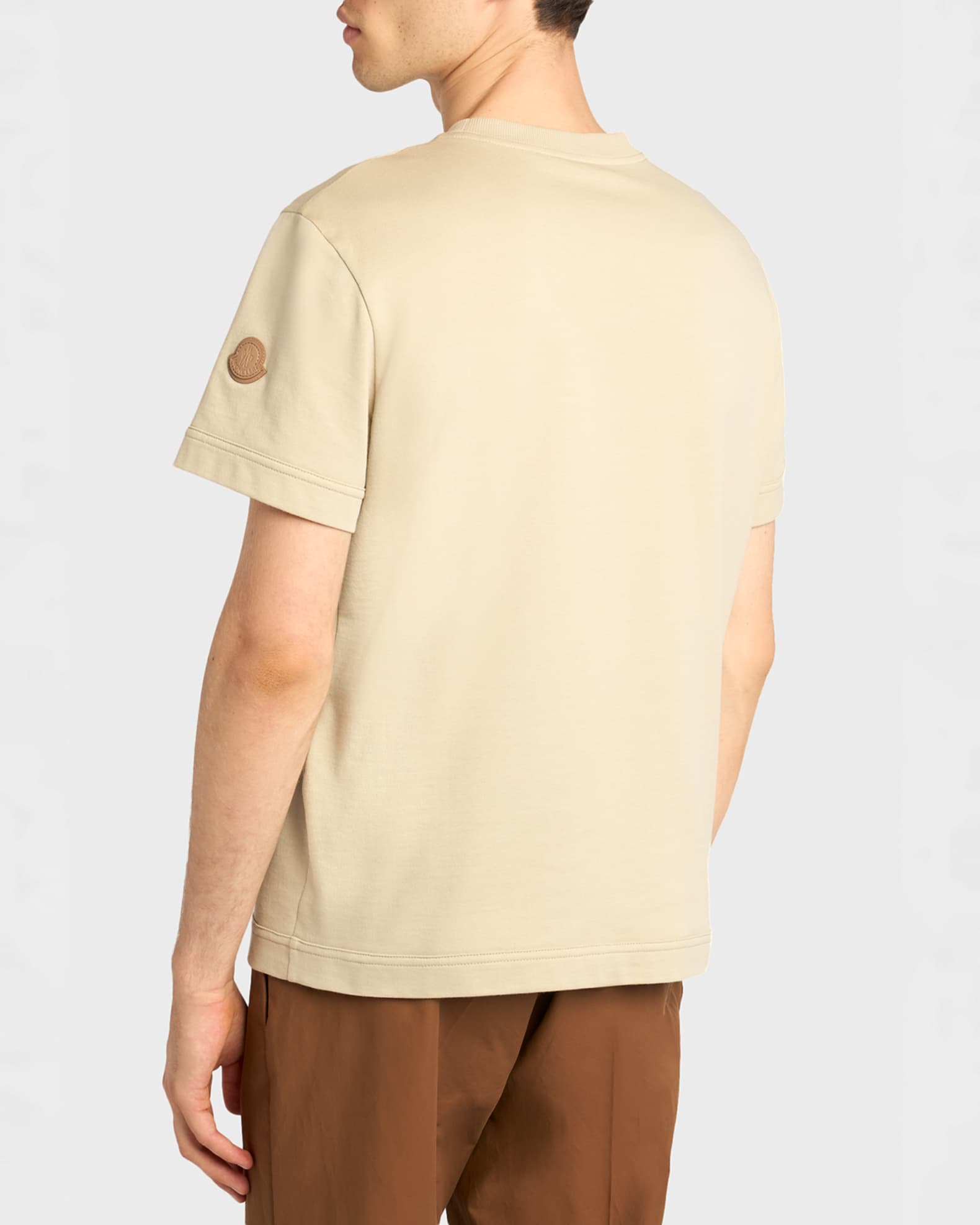Moncler Men's Leather-Trim Pocket Cotton T-Shirt | Neiman Marcus