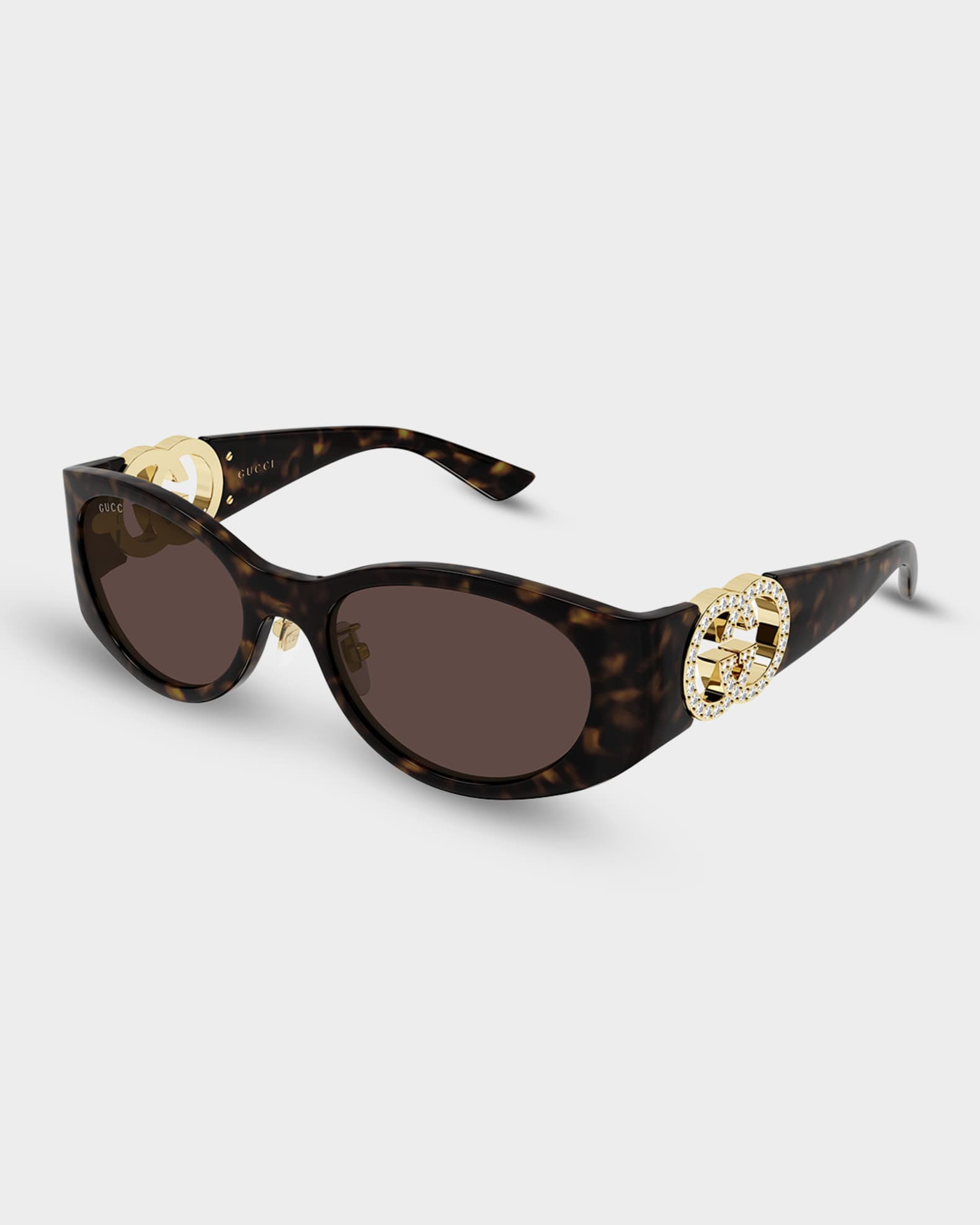 Gucci Crystal-Embellished Logo 51mm Oval Sunglasses | Neiman Marcus